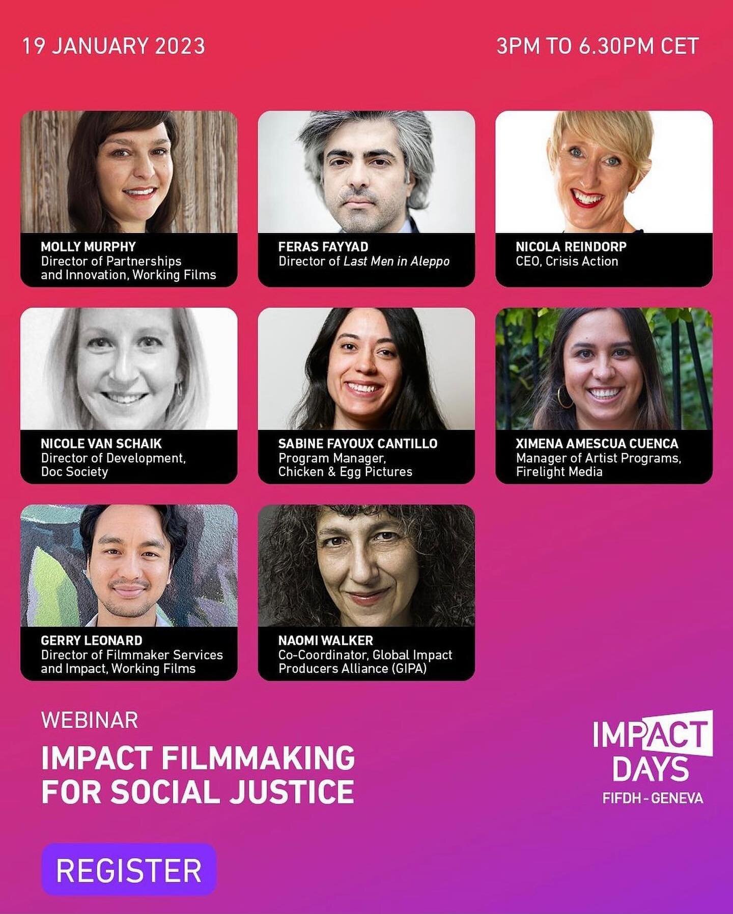 ✨Register for @fifdh.geneve &lsquo;s Impact Filmmaking for Social Justice (http://fifdh.org)

⏰Tomorrow, January 19th from 3pm-6.30pm CET
&thinsp;
🚩 The session will open w/ a keynote by @mectarous of @workingfilms - which has partnered with &amp; t