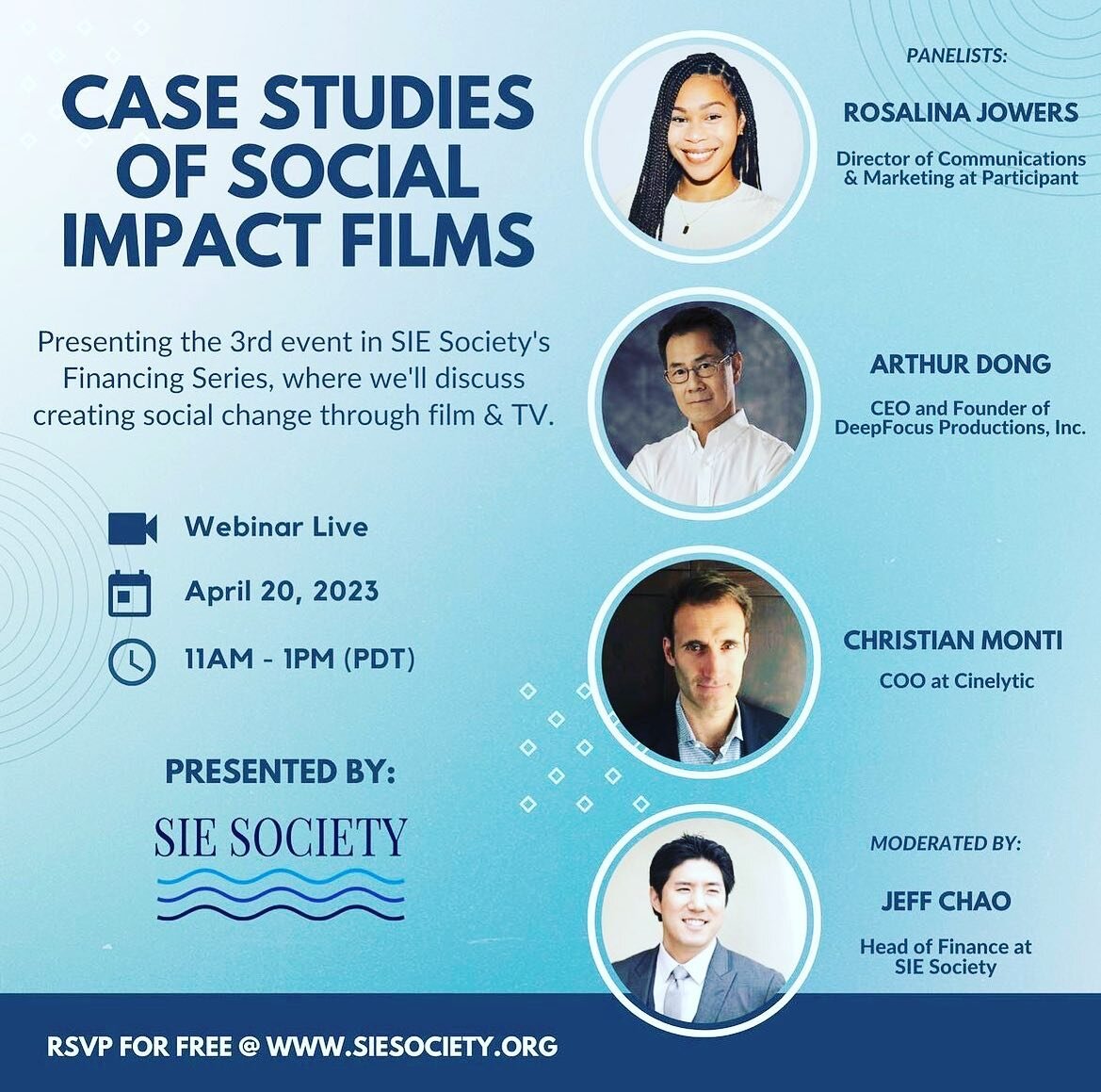 📢EVENT ALERT!

✨Join @siesociety for &ldquo;Case Studies of Social Impact Films&rdquo; this Thurs, April 20th at 11am PT

During this virtual event, they&rsquo;ll discuss case studies of financed projects &amp; the impact they&rsquo;ve had on the re