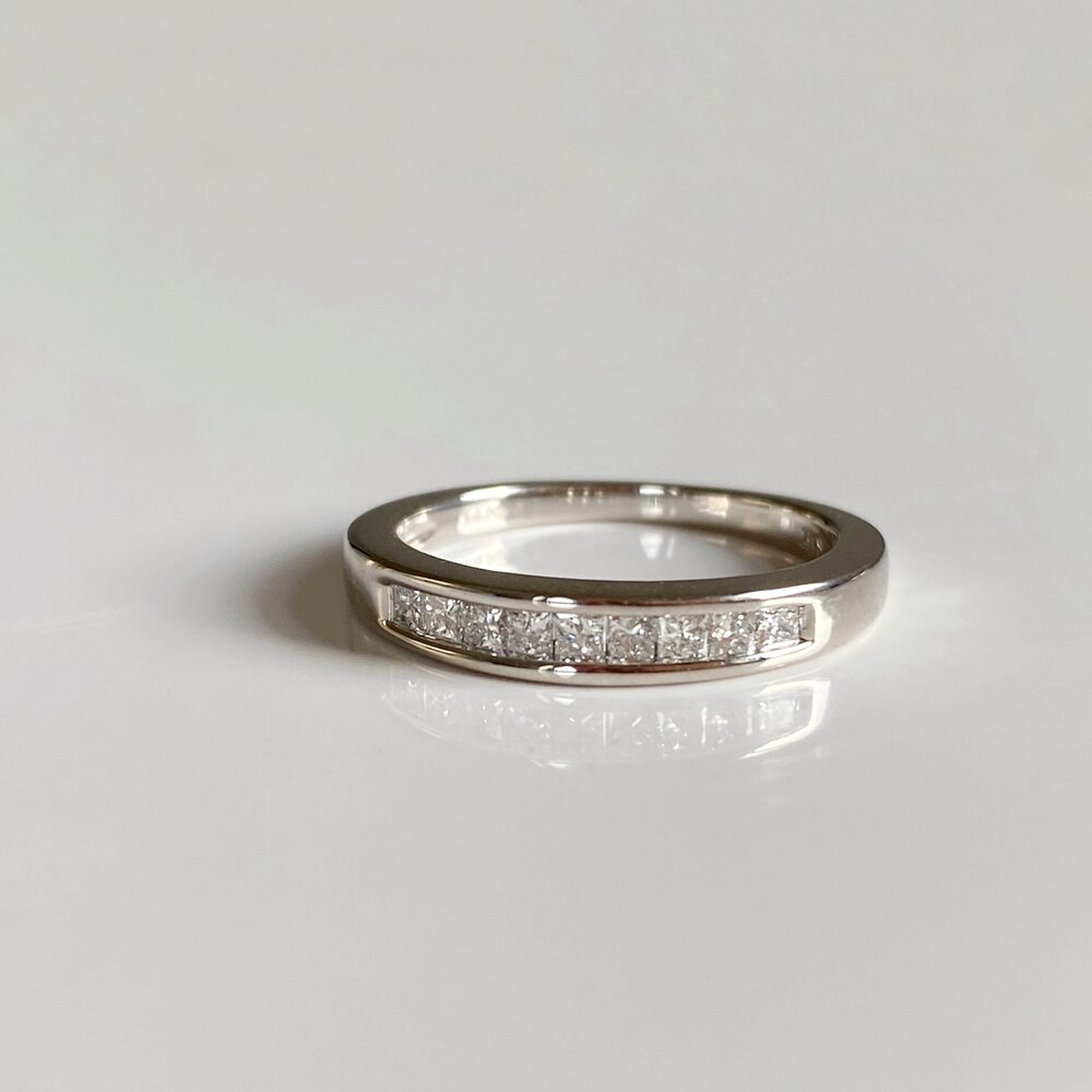 14k White Gold Ring Band with Chanel Set Diamonds — Dagoret