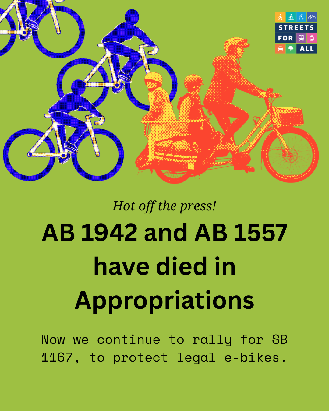 E-bike wins in Sacramento: AB 1557 and 1942 are dead, SB 1167 moves forward!