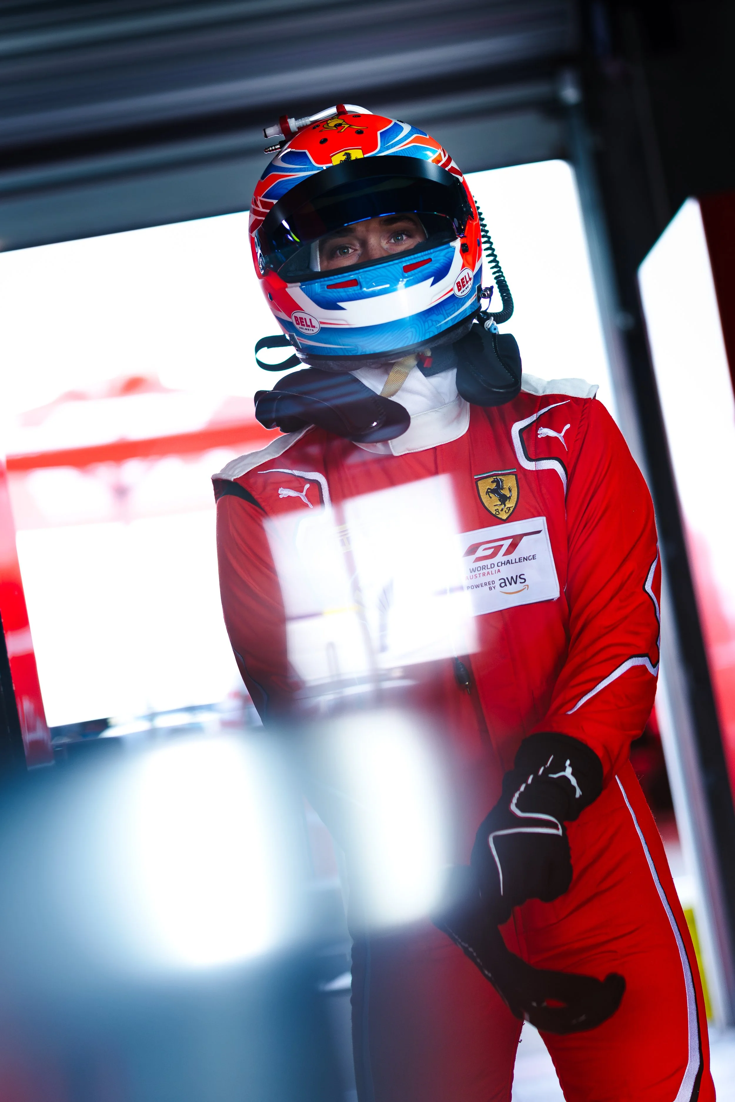 Jordan Love from Arise Racing GT with reflections at The Bend 2025 GT World Challenge Round. 