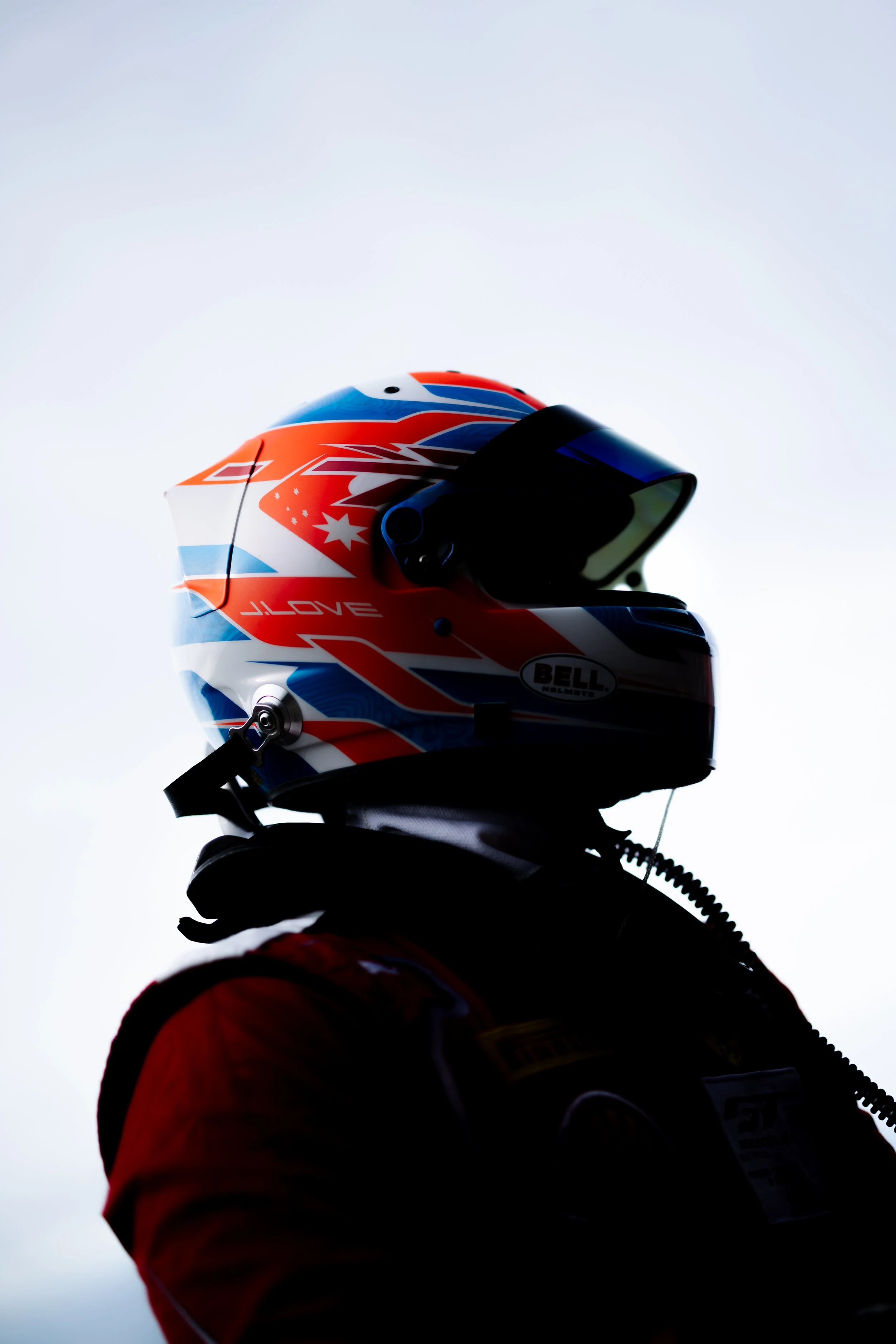 Silhouette of Jordan Love’s race helmet during the 2025 GT World Challenge Australia season.