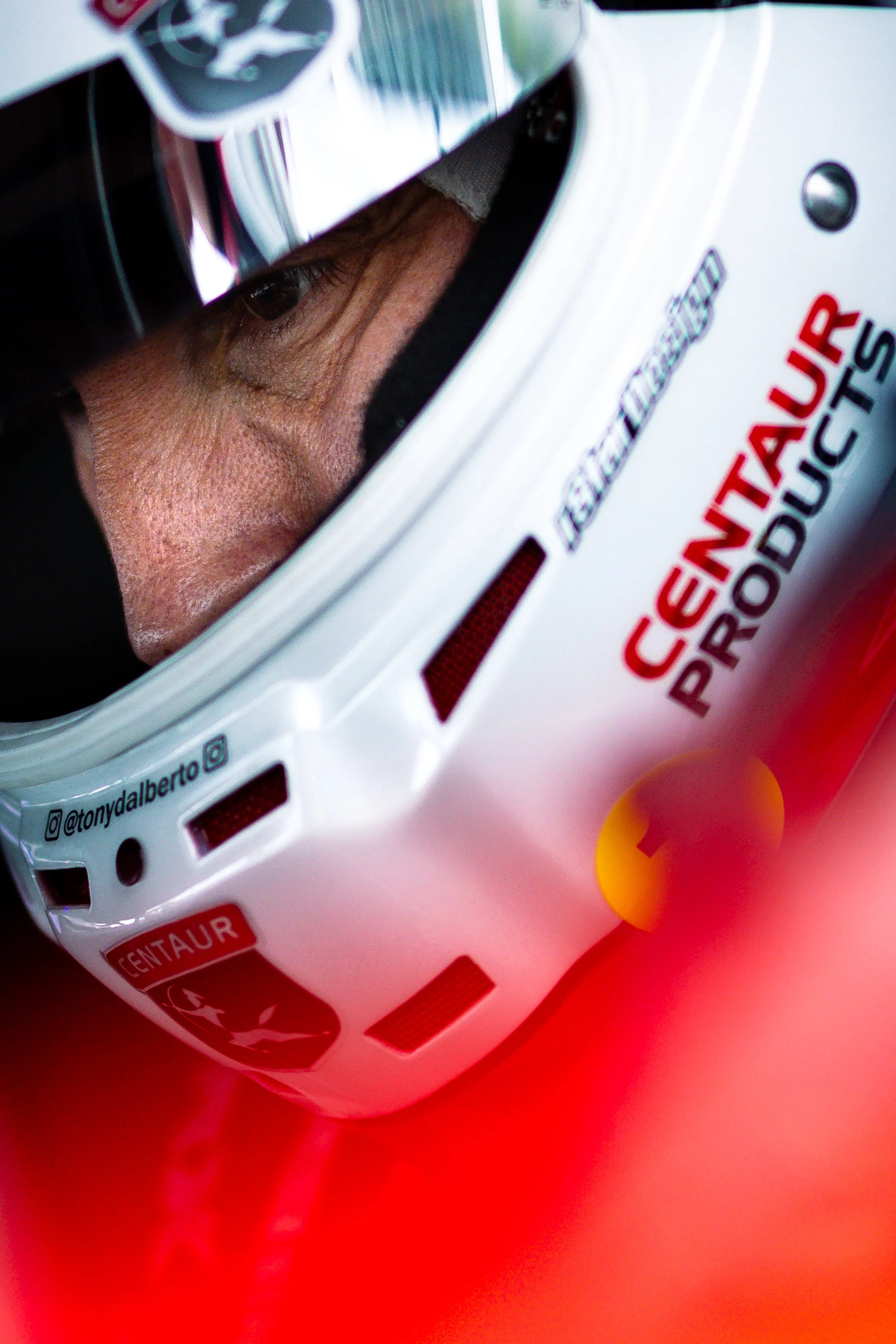Close up of Tony Dalberto aboard the Wall Racing Lamborghini GT3 race car during the Hampton Downs GT World Challenge Australia race event. 