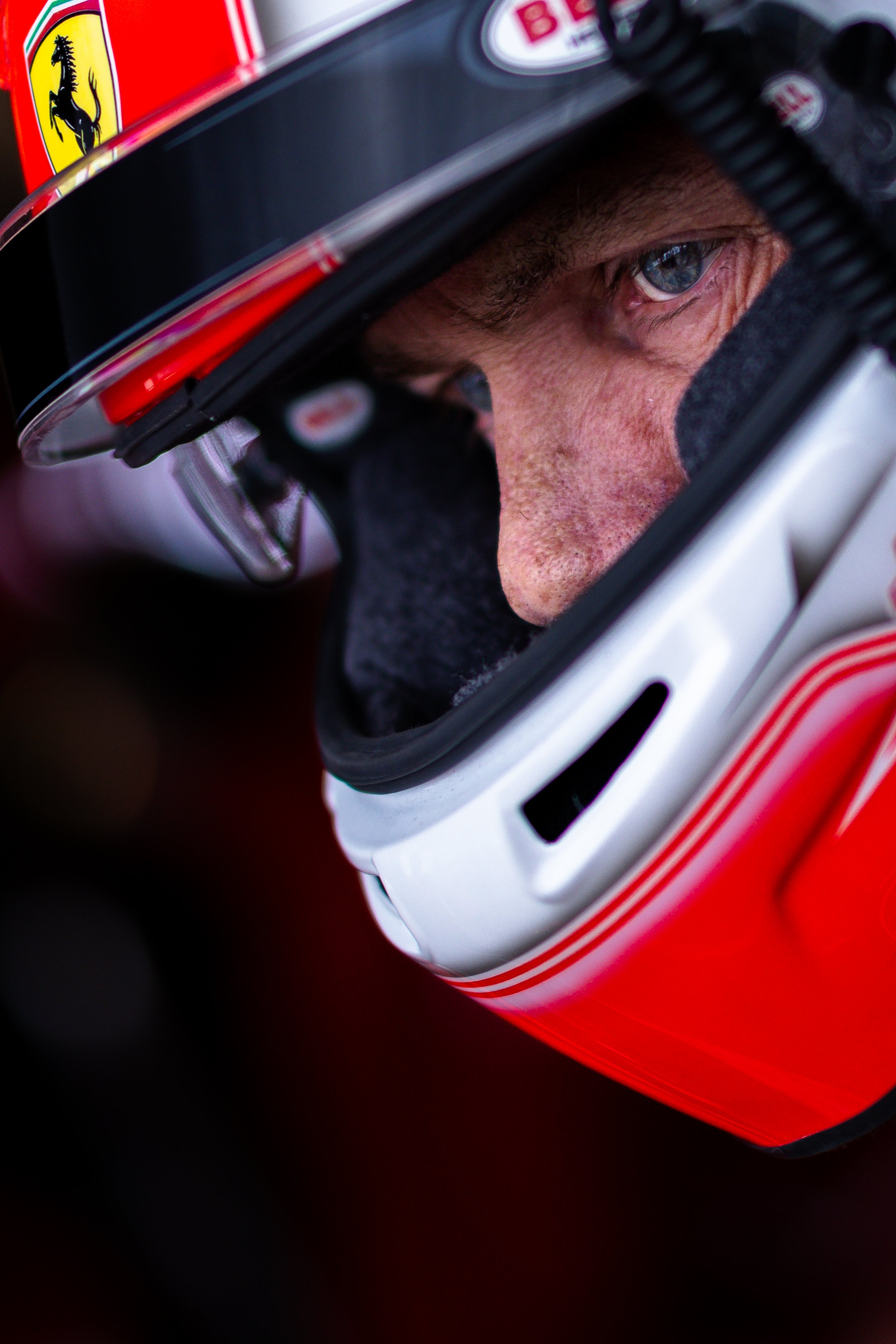 Steve Wyatt driving the Arise Racing GT Ferrari as it enters the pit box during the GT World Challenge Australia round at Sandown.