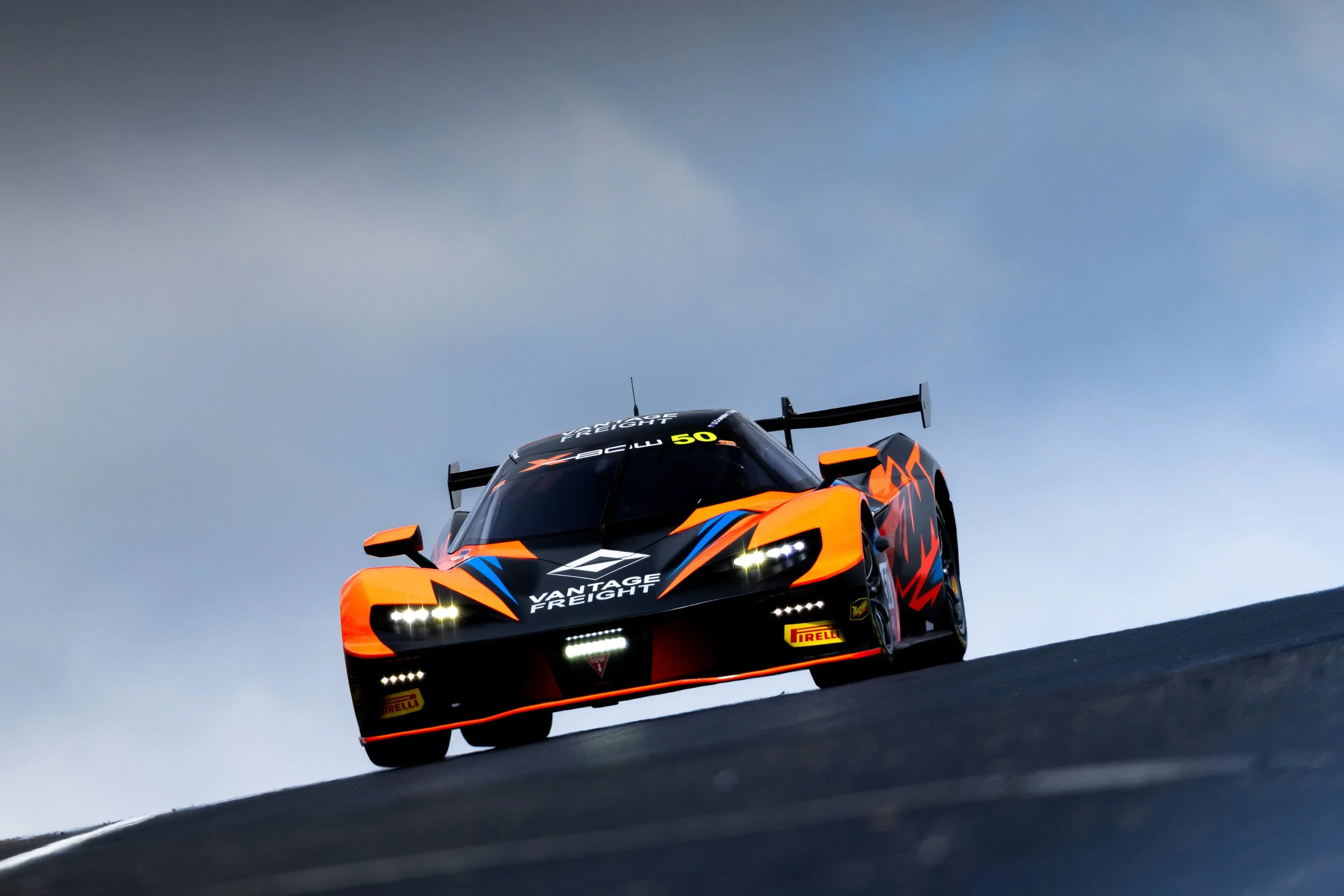Vantage racing run by Garth Walden Australia's KTM Crossbow GT2 race car passing over Skyline at the 2024 Bathurst 12 Hour.
