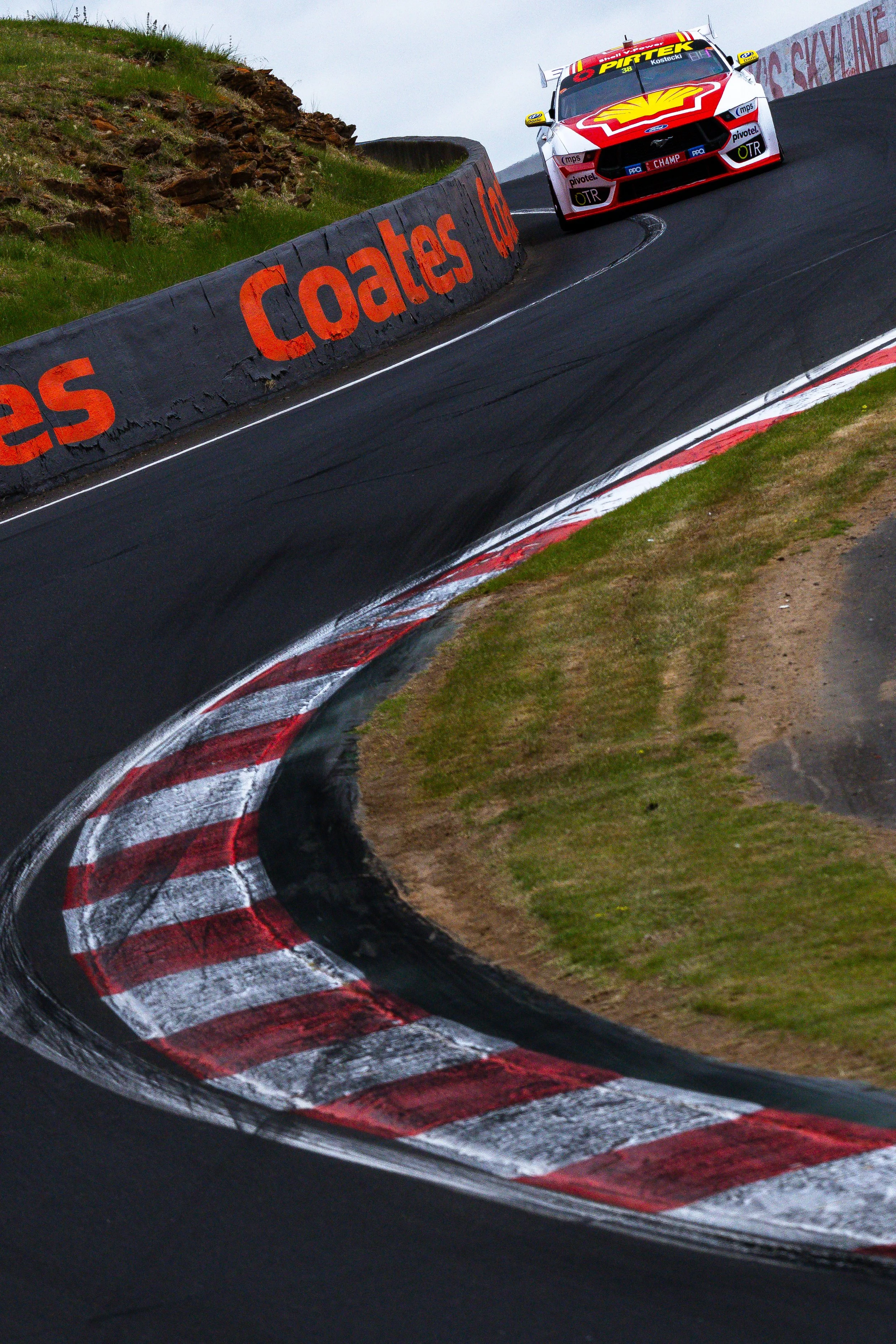 Dick Johnston Racings Supercars Ford Mustang entering The Esses at the 2025 Bathurst 1000.