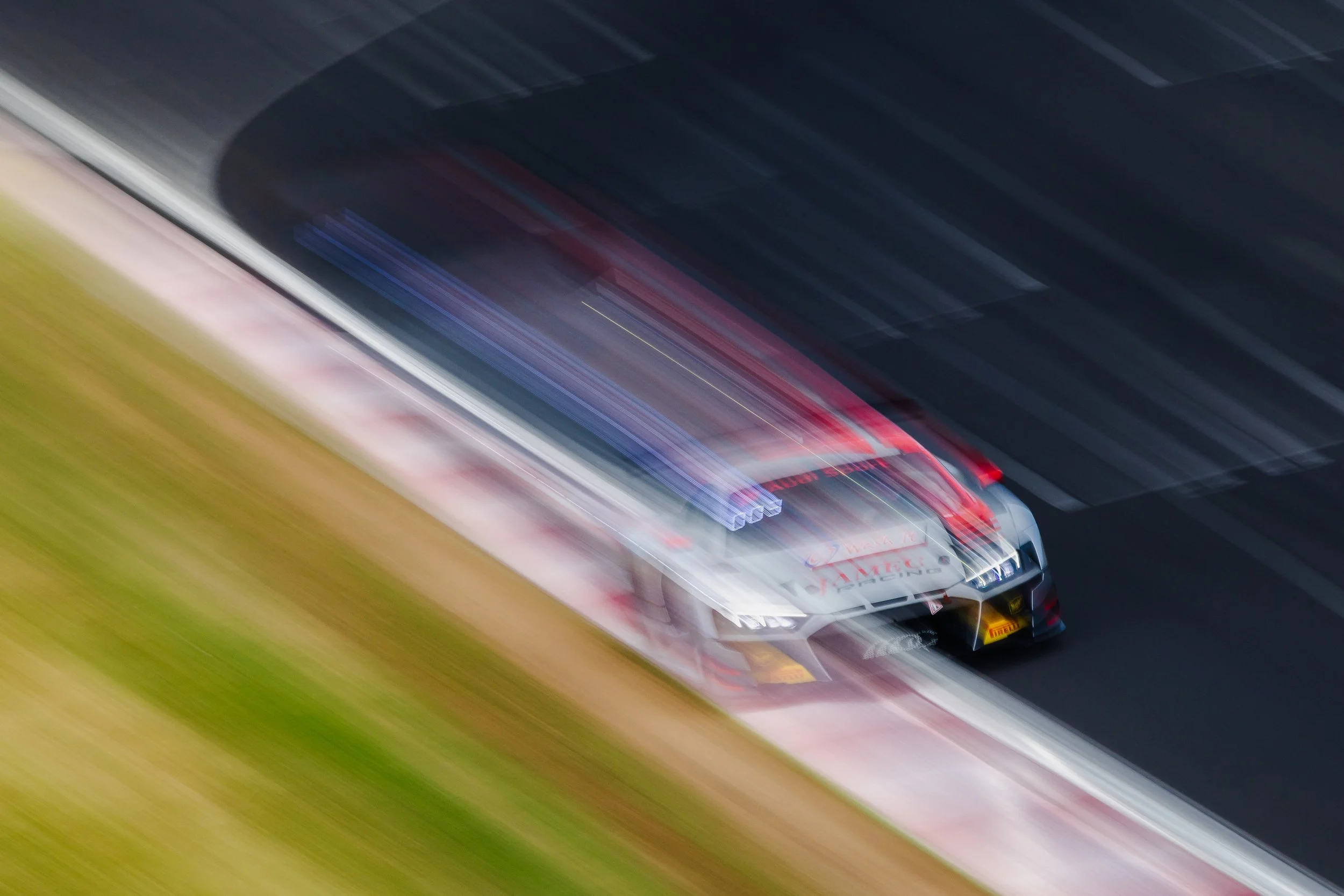 Jamec Racing Audi R8 LMS GT3 captured in a whip-pan shot at the 2025 Bathurst 12 Hour