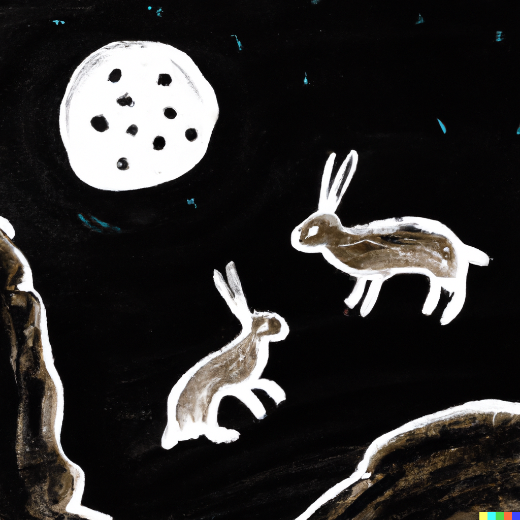 DALL·E 2022-09-20 15.53.12 - Rabbits and the moon in the style of the Lascaux cave drawings.png