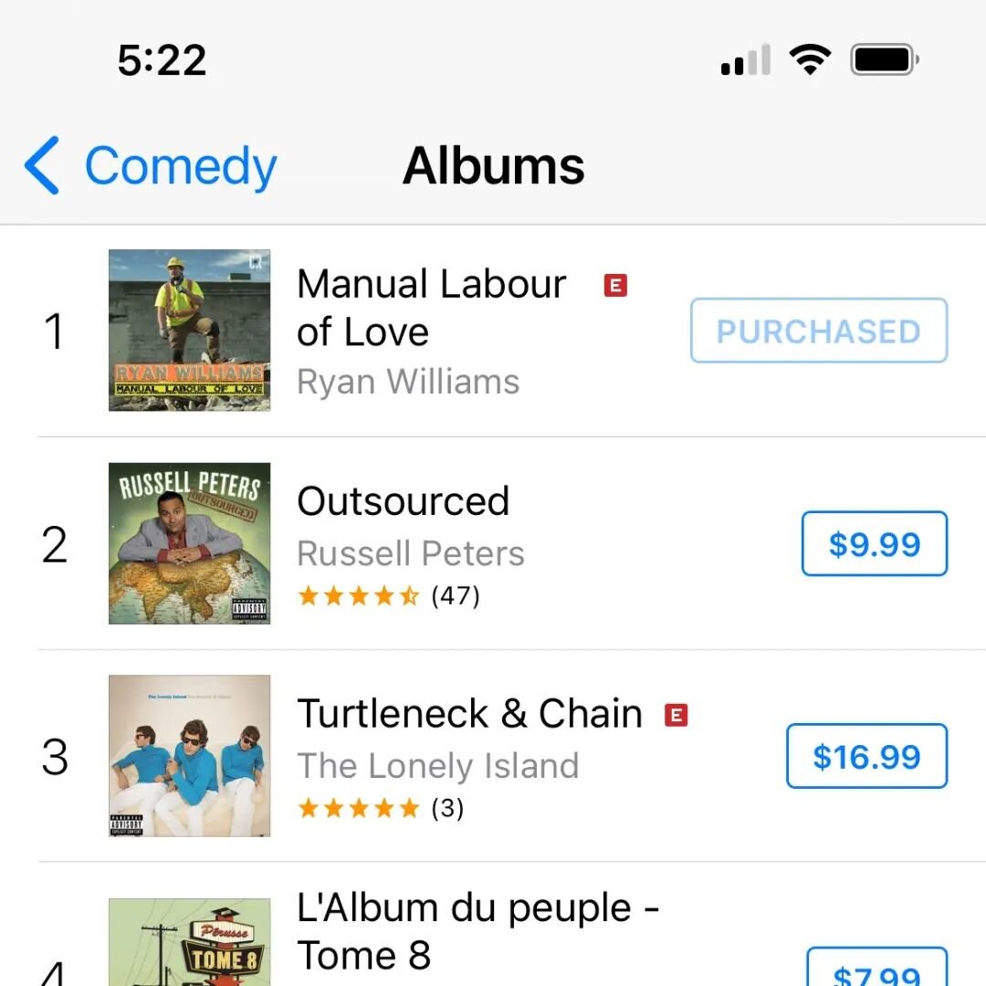 They said we couldn't do it but Manual Labour of Love is #1 on Itunes huge thank you to @comedyrecords and everyone who made it possible!