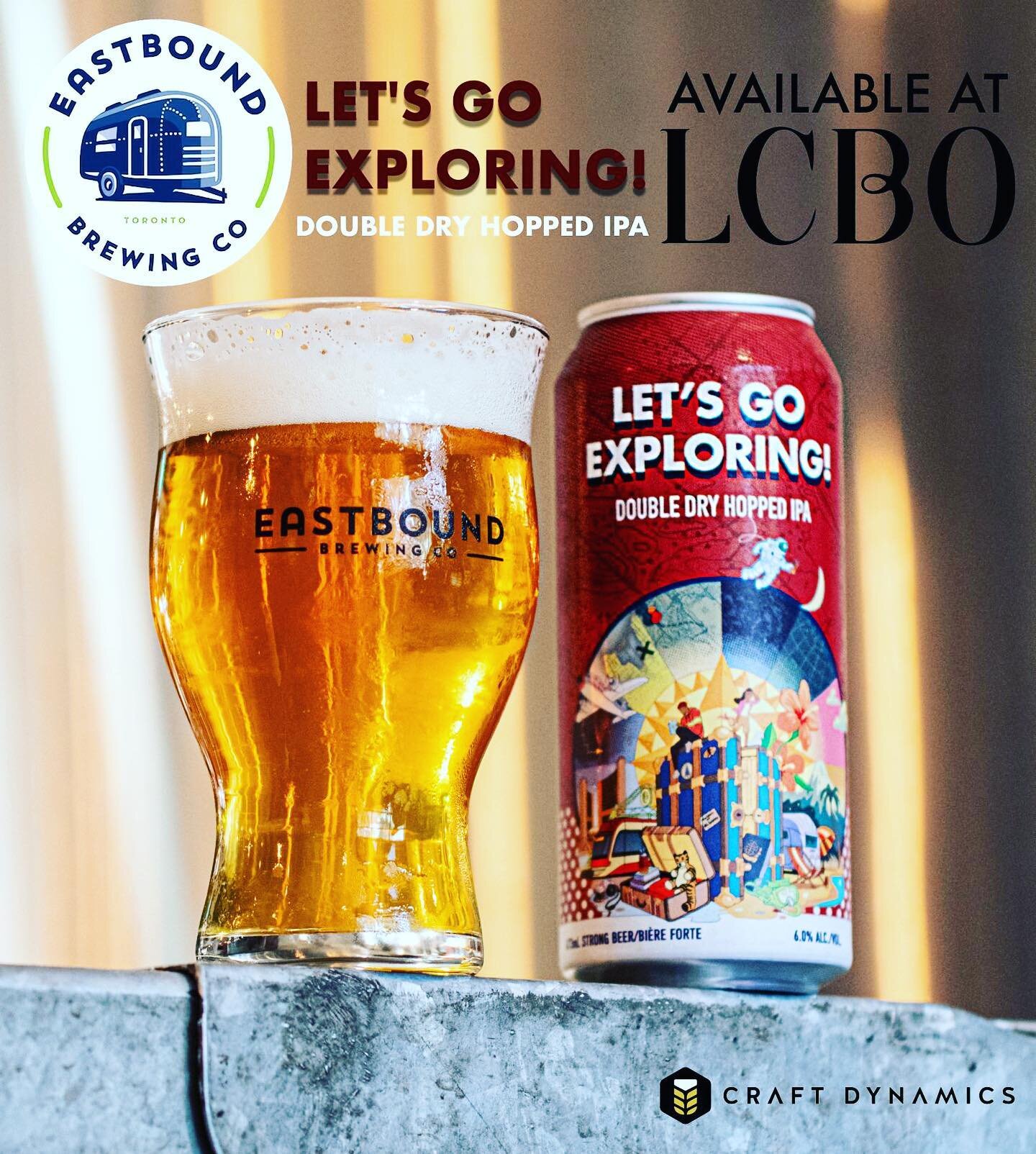 LET'S GO EXPLORING DOUBLE DRY HOPPED IPA - 473 ML by @eastboundbeer now at LCBO.  Bold, juicy melon and crisp citrus is backed up with just enough pine to be reminiscent of the West Coast. This IPA is something you need in your life. Plain and simple