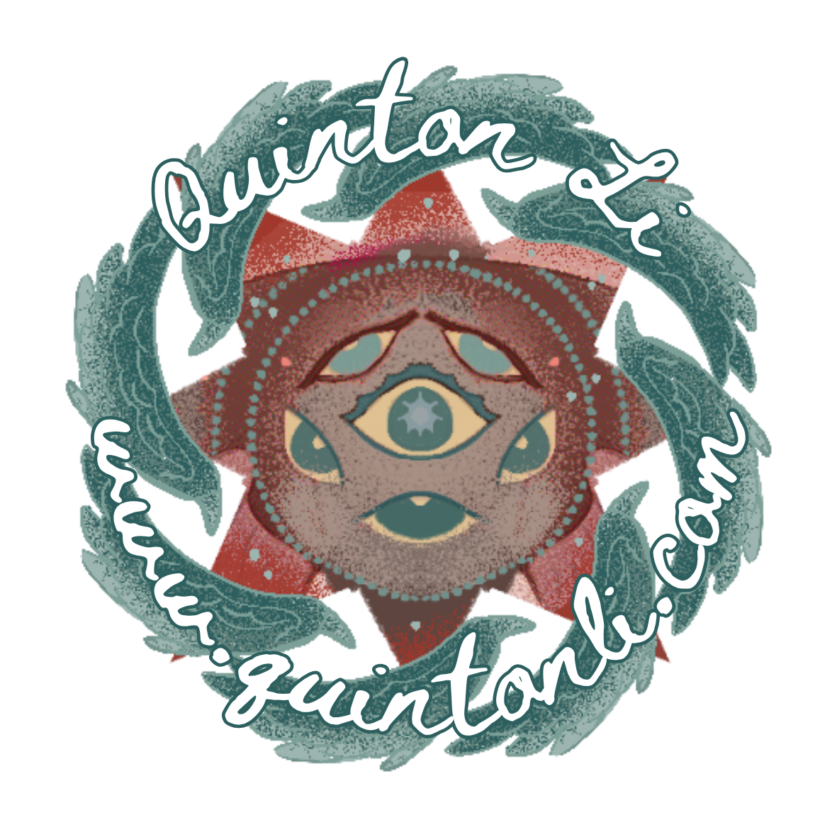 Illustrated by Caleb Hosalla, cover artist of Chrysalis and Requiem. Quinton Li's icon design featuring a halo of eyes and angelic wings. Text is curved around the edges reading Quinton Li www.quintonli.com.