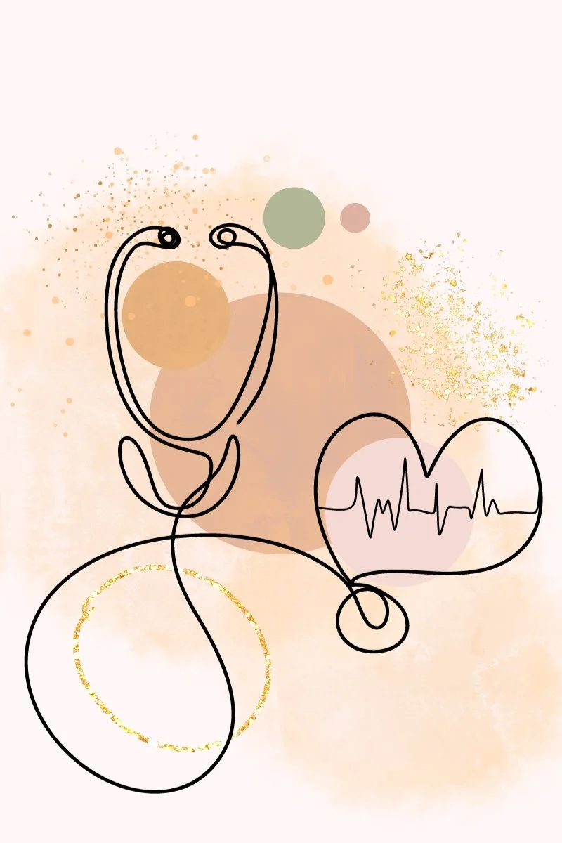 line art stethescope with heart and colorful background