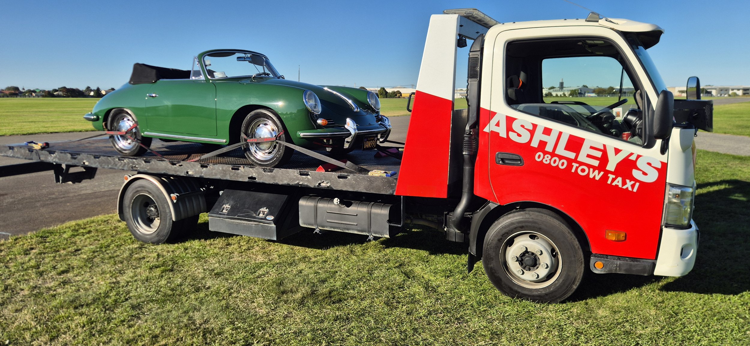 A classic Porsche towed to Wigram in Christchurch