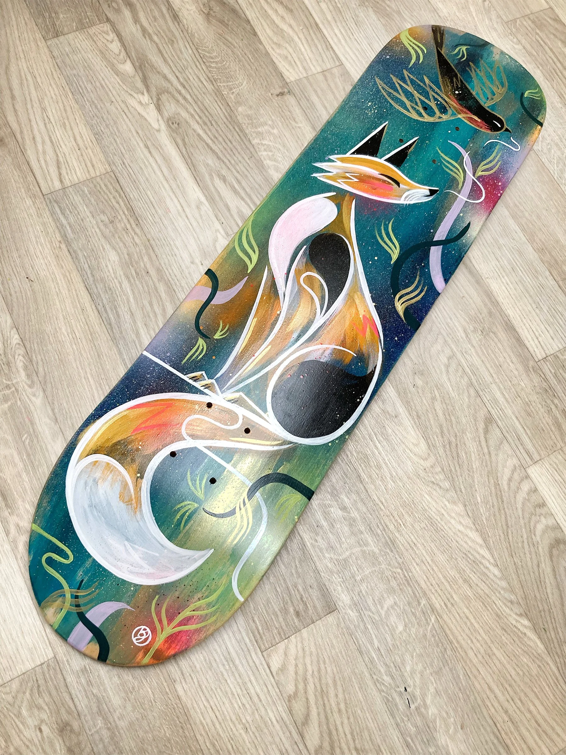 The Fox & the Crow Hand Pained Skateboard