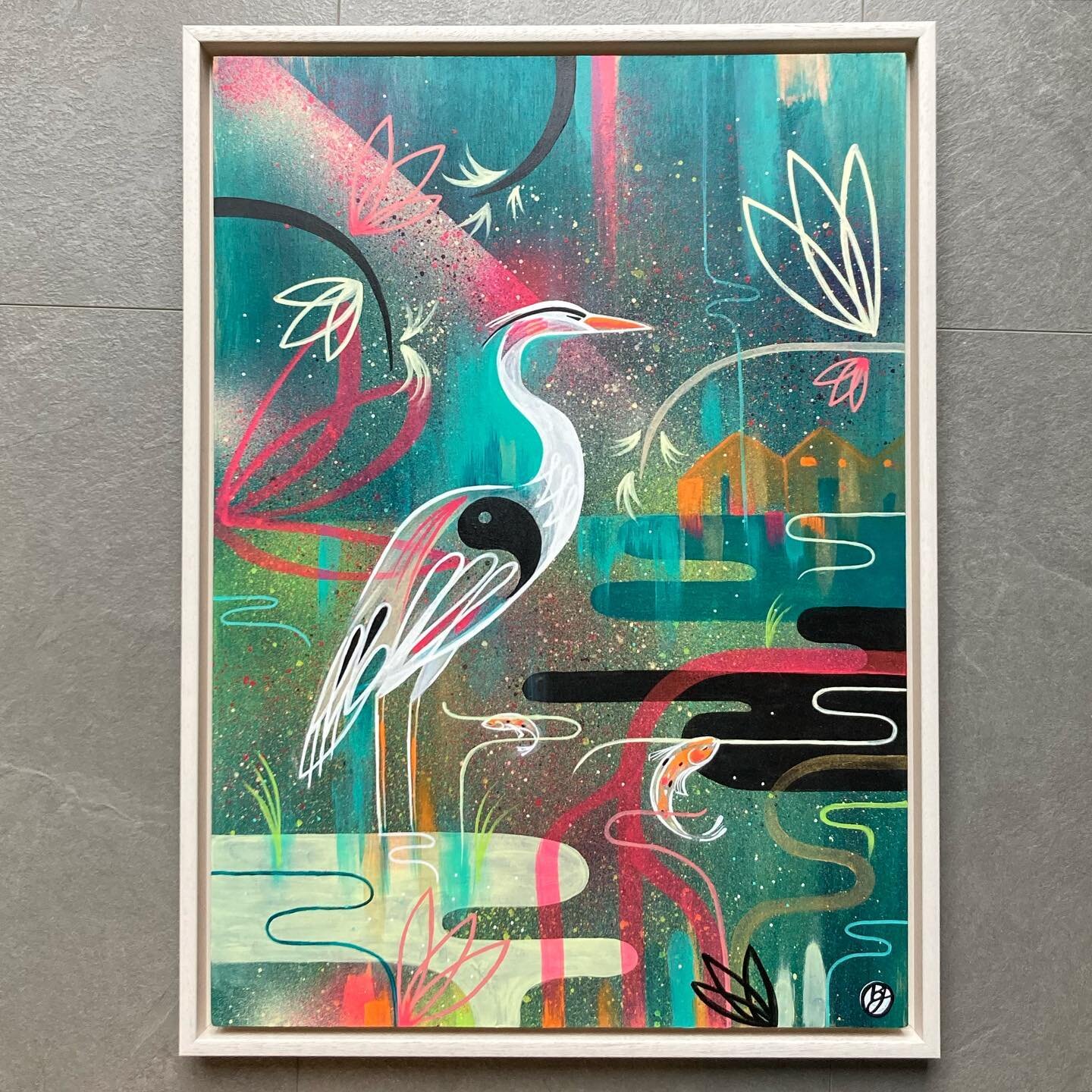 &ldquo;Waiting in the Reeds&rdquo; is now up on my shop (see the link in my bio). 

Spray paint and acrylic on wooden canvas, framed in an ivory stained wooden frame. Finished in a gloss varnish. Size 475 x 632. 

#bexgloverart #heronpainting #birdpa