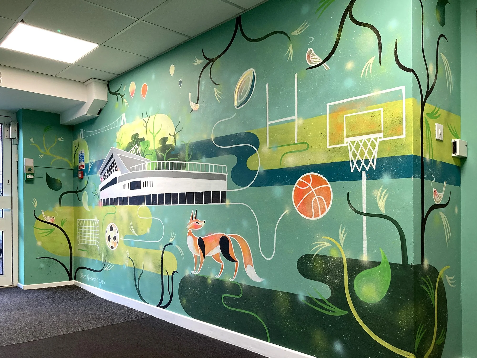 Bristol City Robins Foundation, hand painted  entrance hall mural by Bex Glover