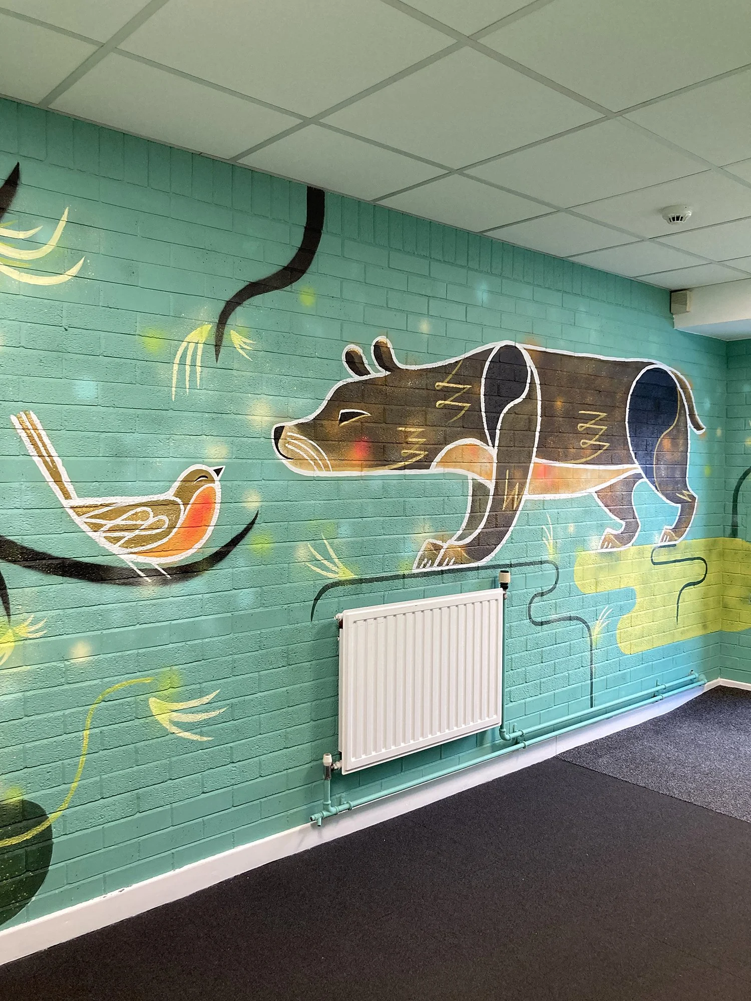 Bristol City Robins Foundation, hand painted  entrance hall mural by Bex Glover