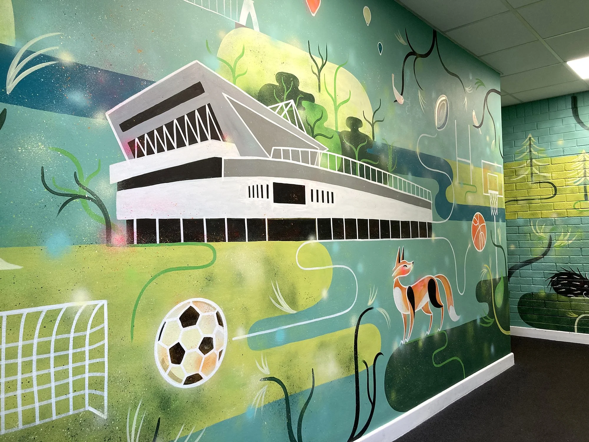 Bristol City Robins Foundation, hand painted  entrance hall mural by Bex Glover