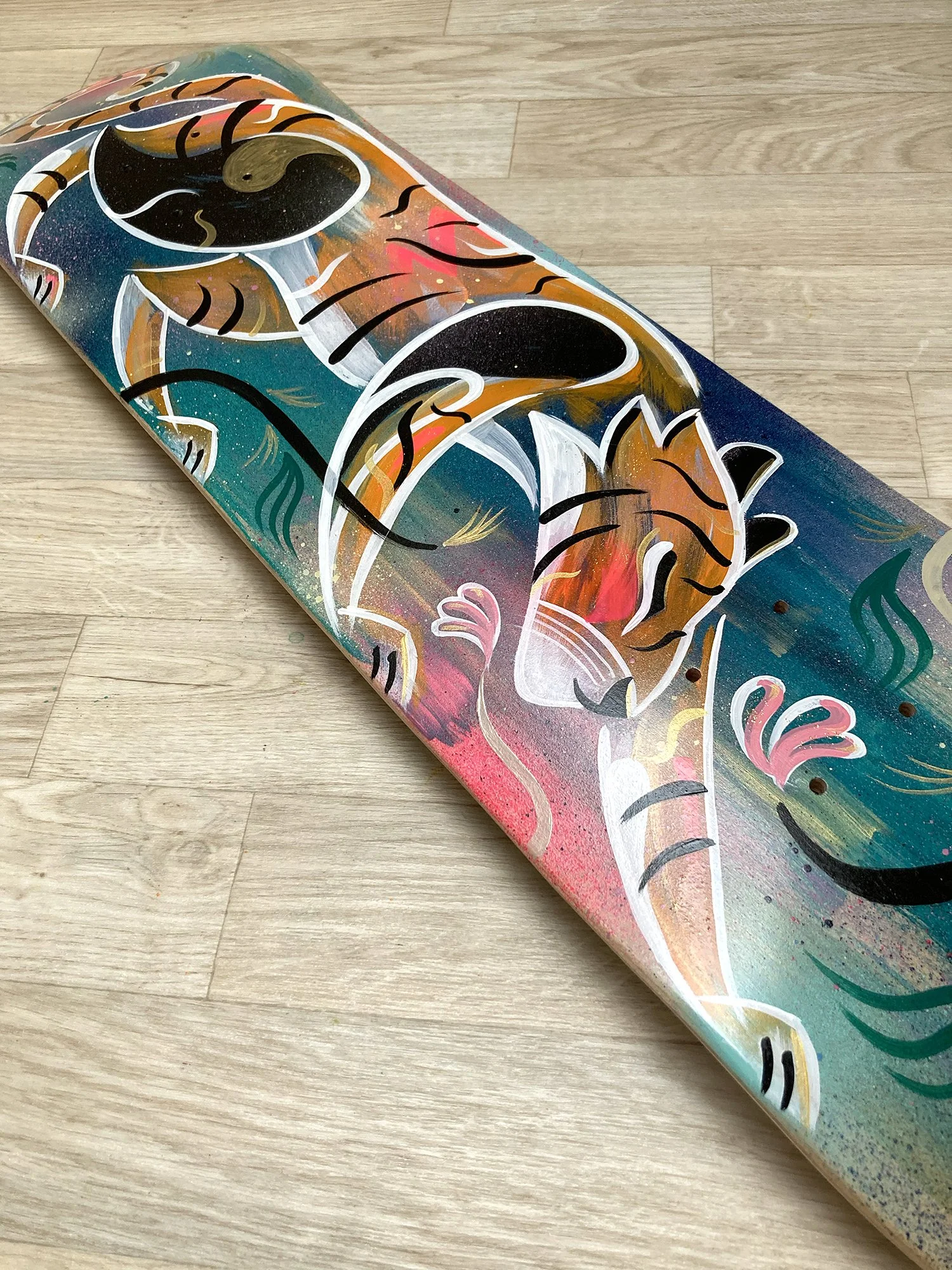 hand painted tiger skateboard — Bex Glover Art
