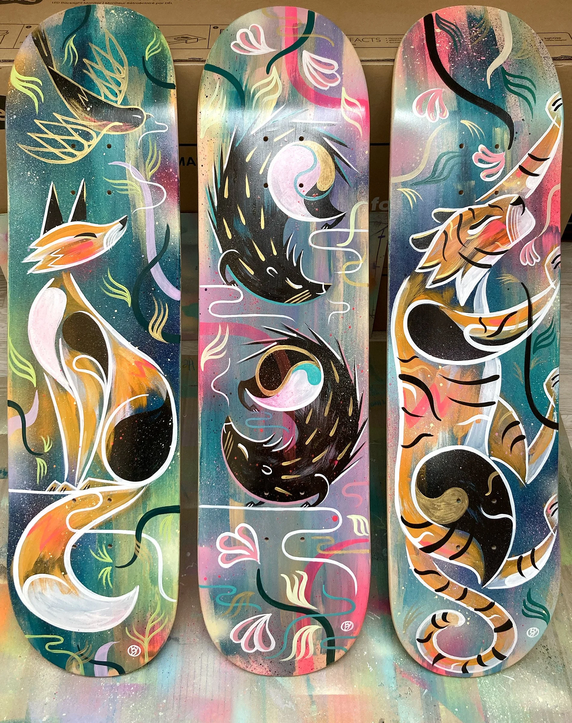 hand painted tiger skateboard — Bex Glover Art