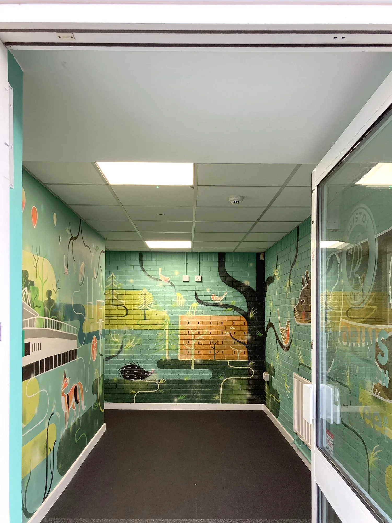 Bristol City Robins Foundation, hand painted  entrance hall mural by Bex Glover
