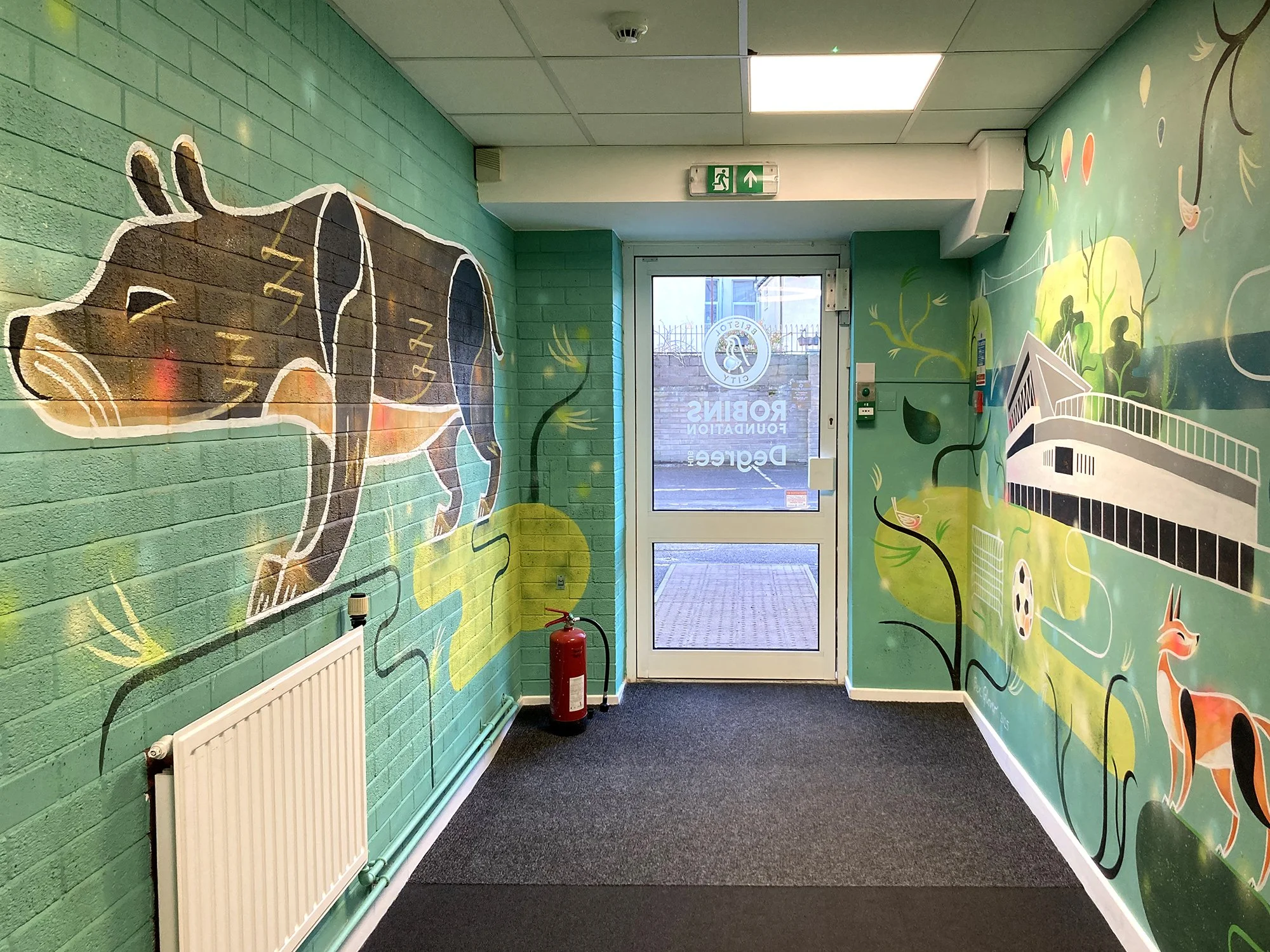 Bristol City Robins Foundation, hand painted  entrance hall mural by Bex Glover