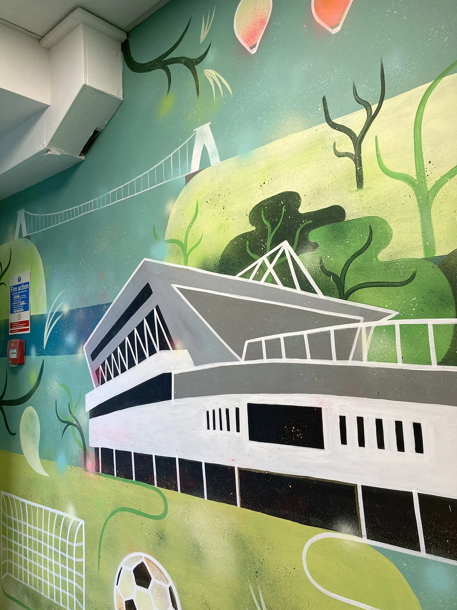 Bristol City Robins Foundation, hand painted  entrance hall mural by Bex Glover
