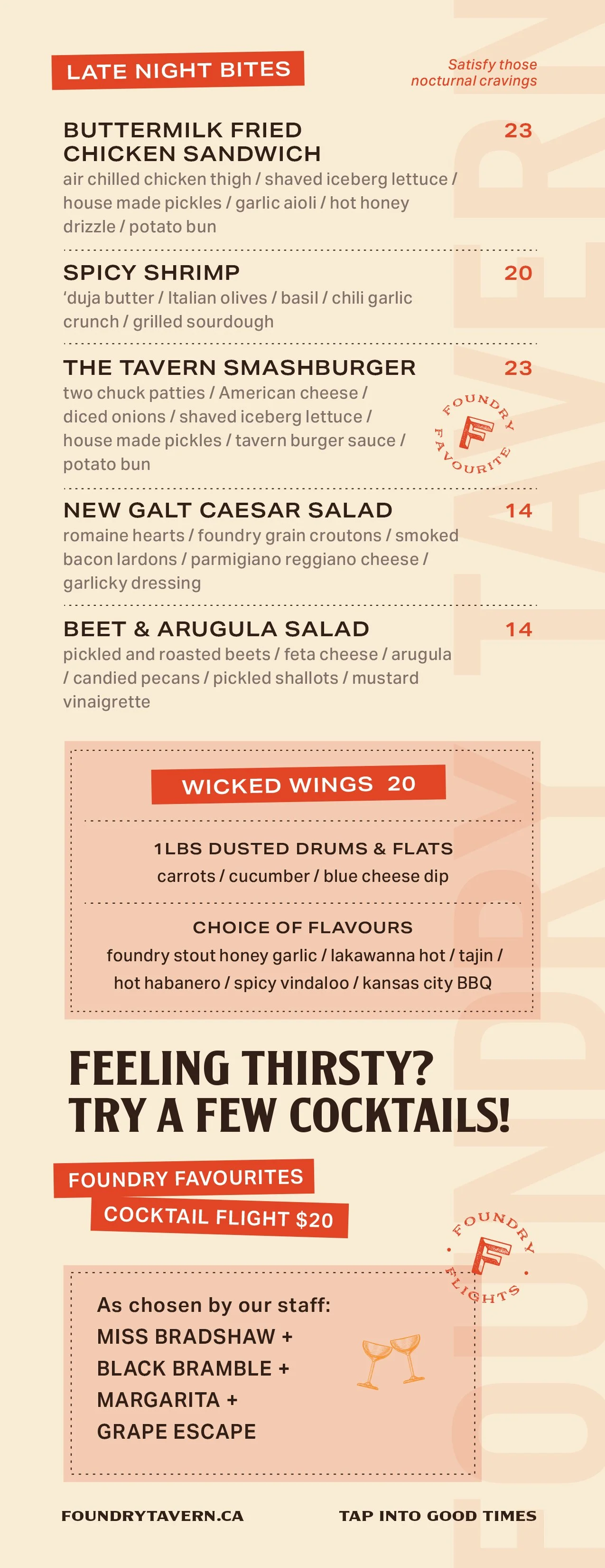 Foundry Tavern Food Menu