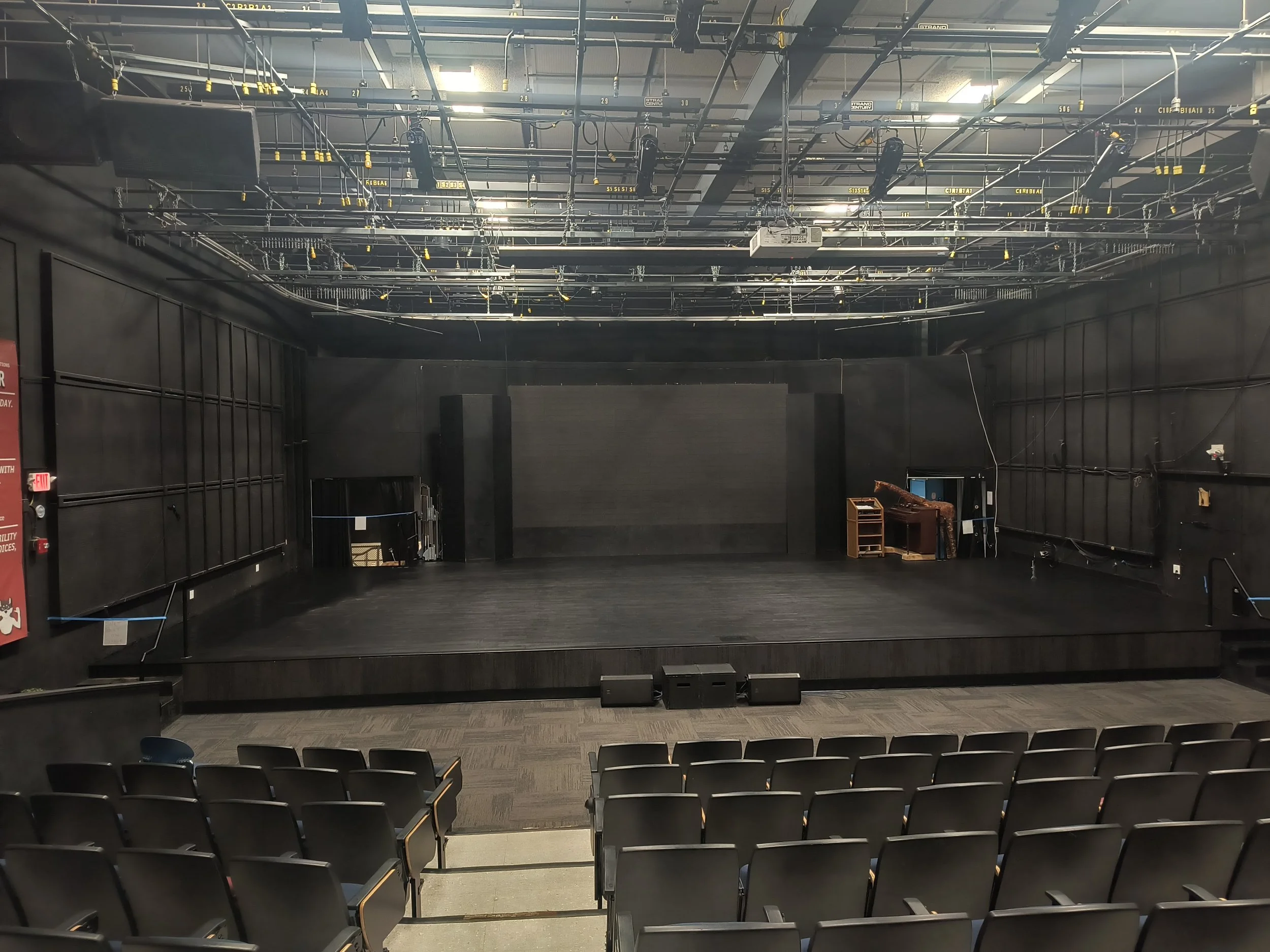 Full stage floor strip, sand, and paint
