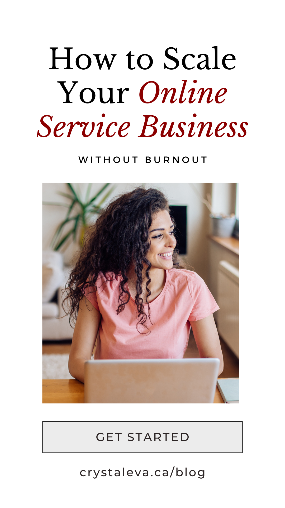 Smiling woman working on a laptop at home, representing scaling an online service business without burnout