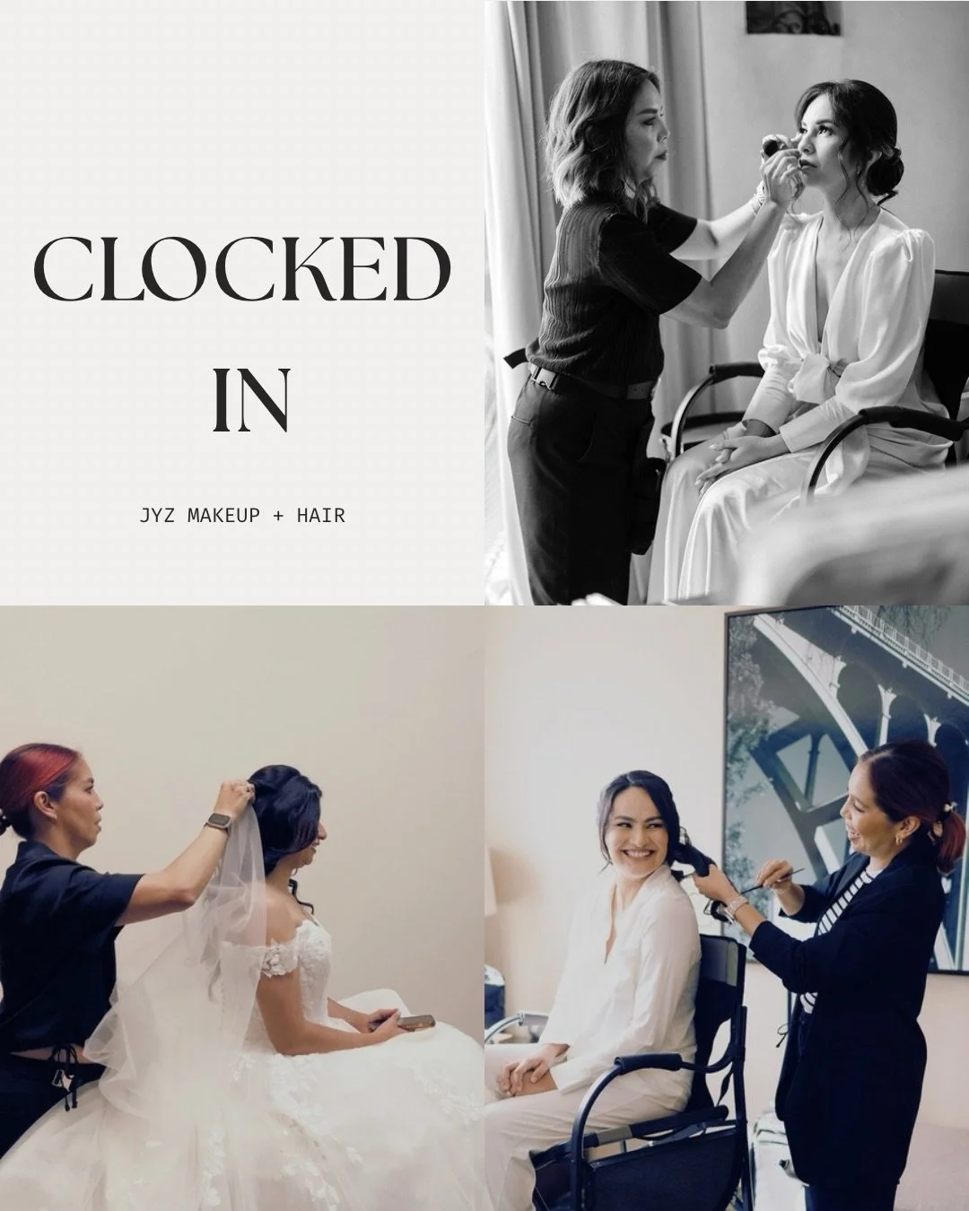 Clocked in ⏰ &rarr; making sure my brides feel like themselves, just a little extra elevated 🤍

Soft glam, calming nerves, fixing veils, carrying lipsticks, fluffing hair, emotional support&hellip; all before noon lol.

Clocked out ✈️ &rarr; refilli