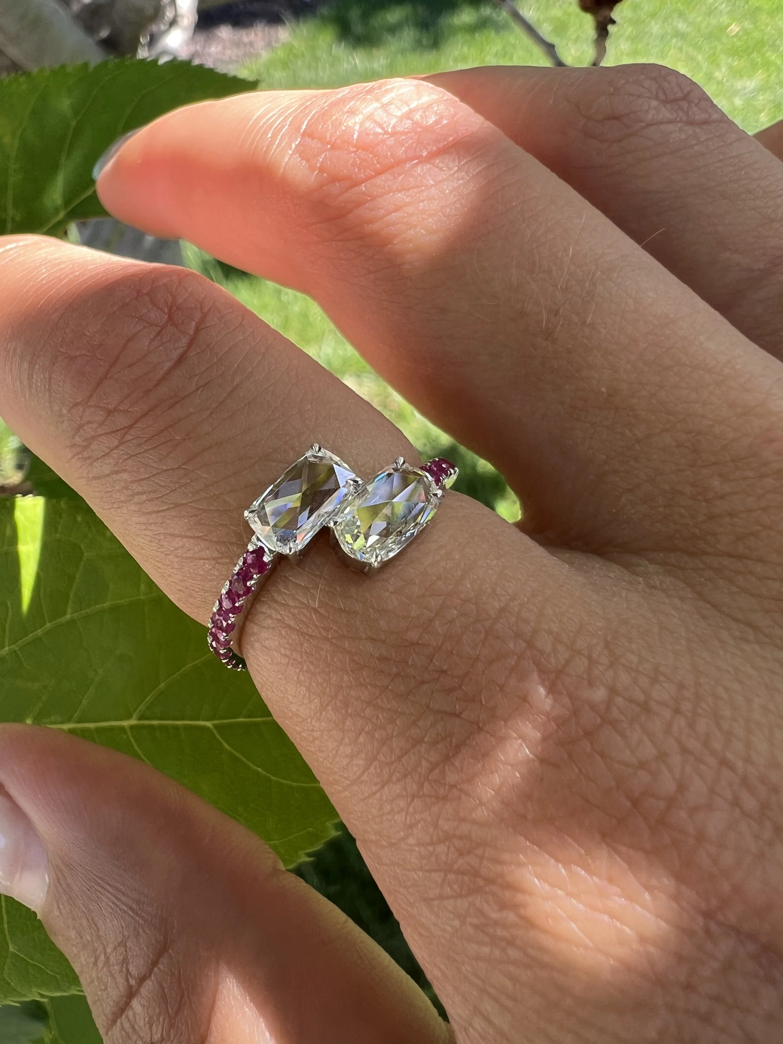 Lugano Diamond Toi et Moi Rose Cut Diamond & Ruby Ring