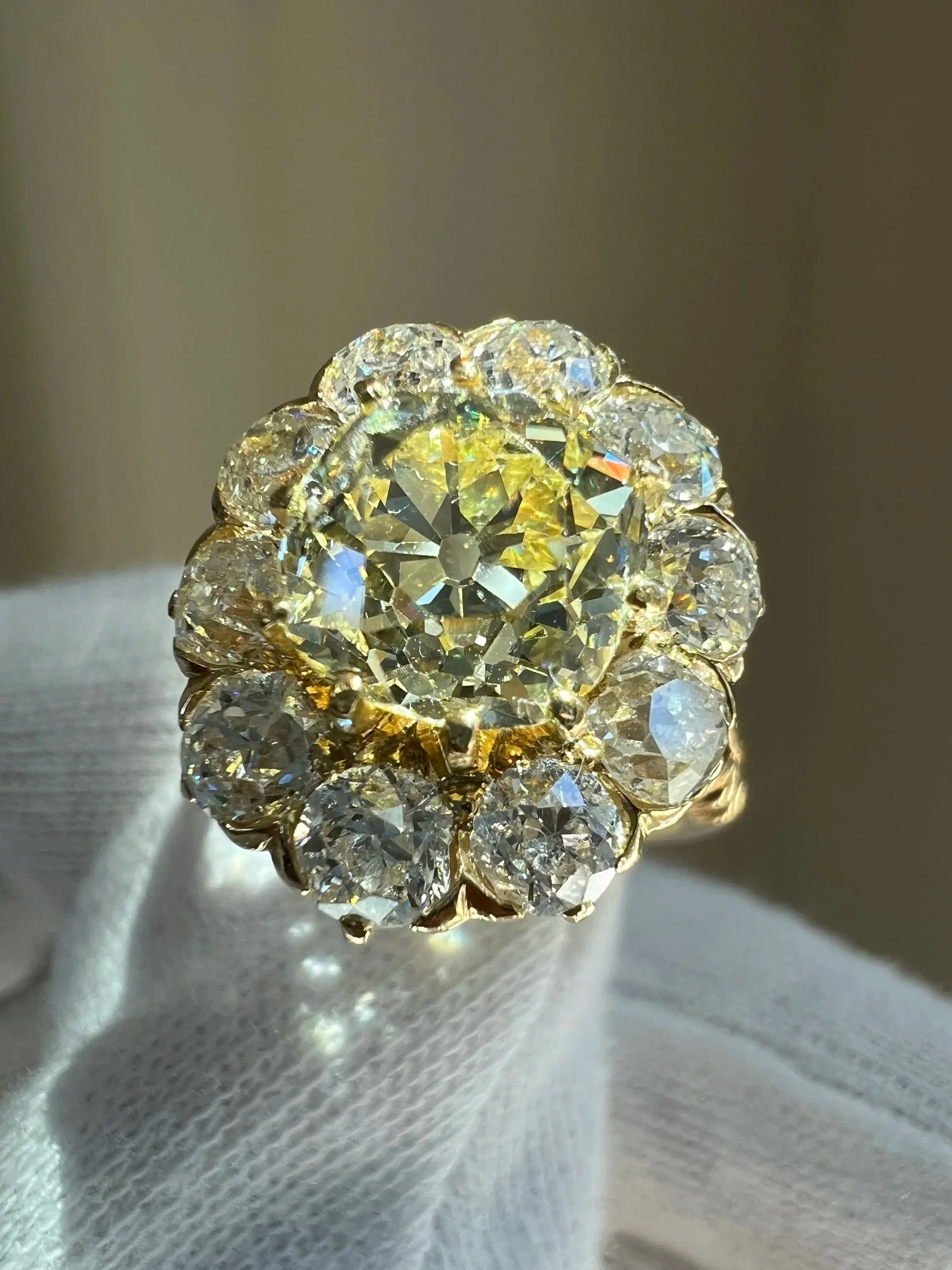 Yellow Old Mine Cut Diamond 'Daisy' Ring