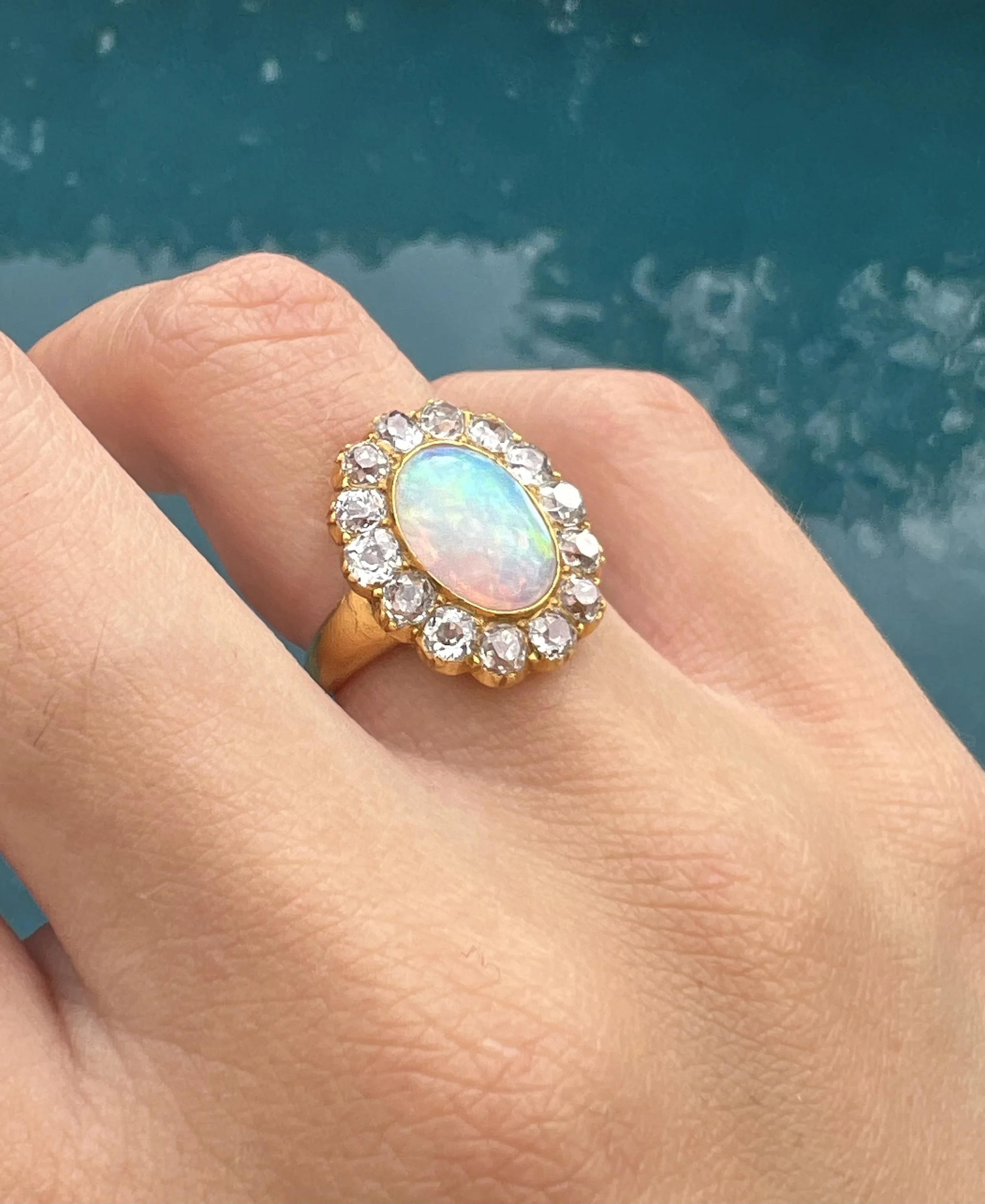 Victorian 20k Opal & OMC Diamond Ring 