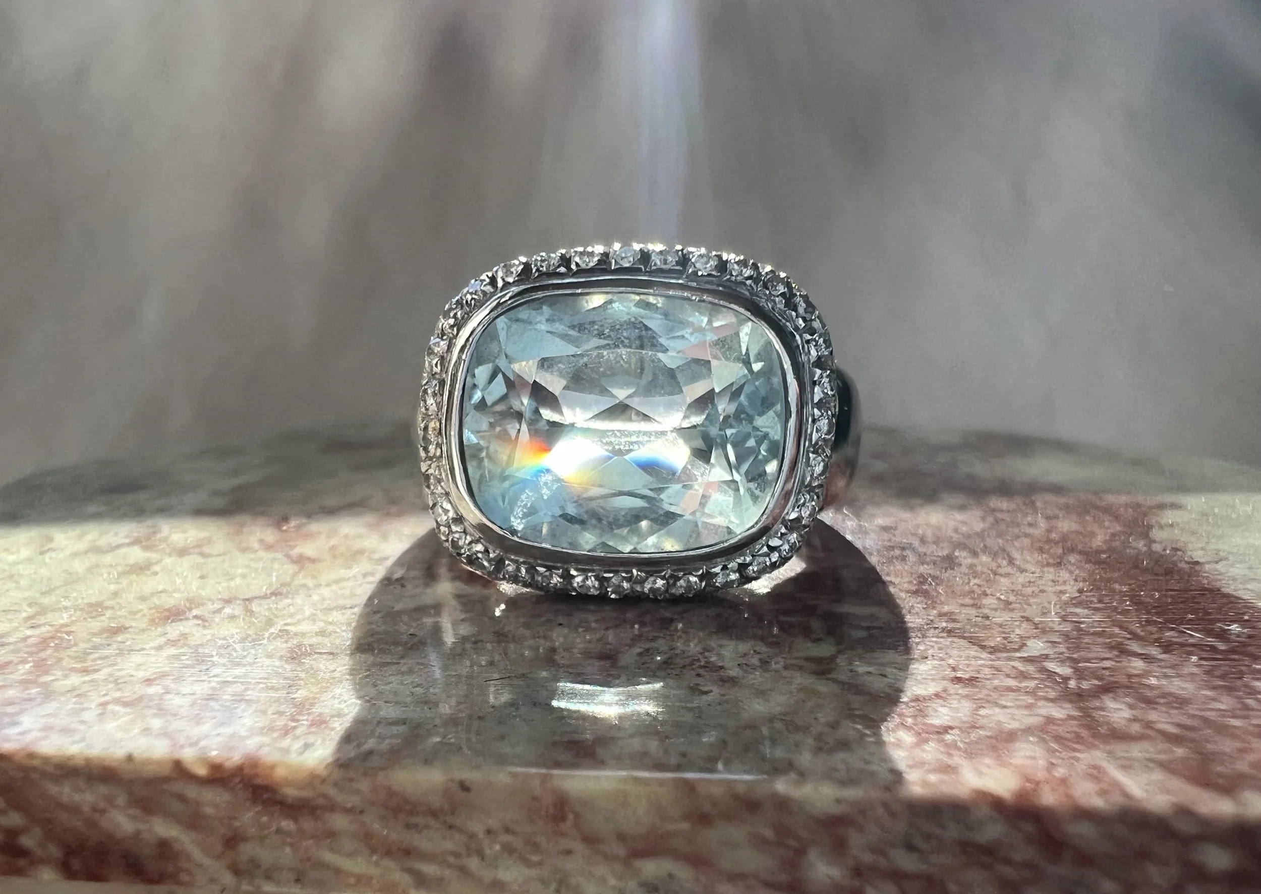 Portuguese 19k Aquamarine Cocktail Ring 