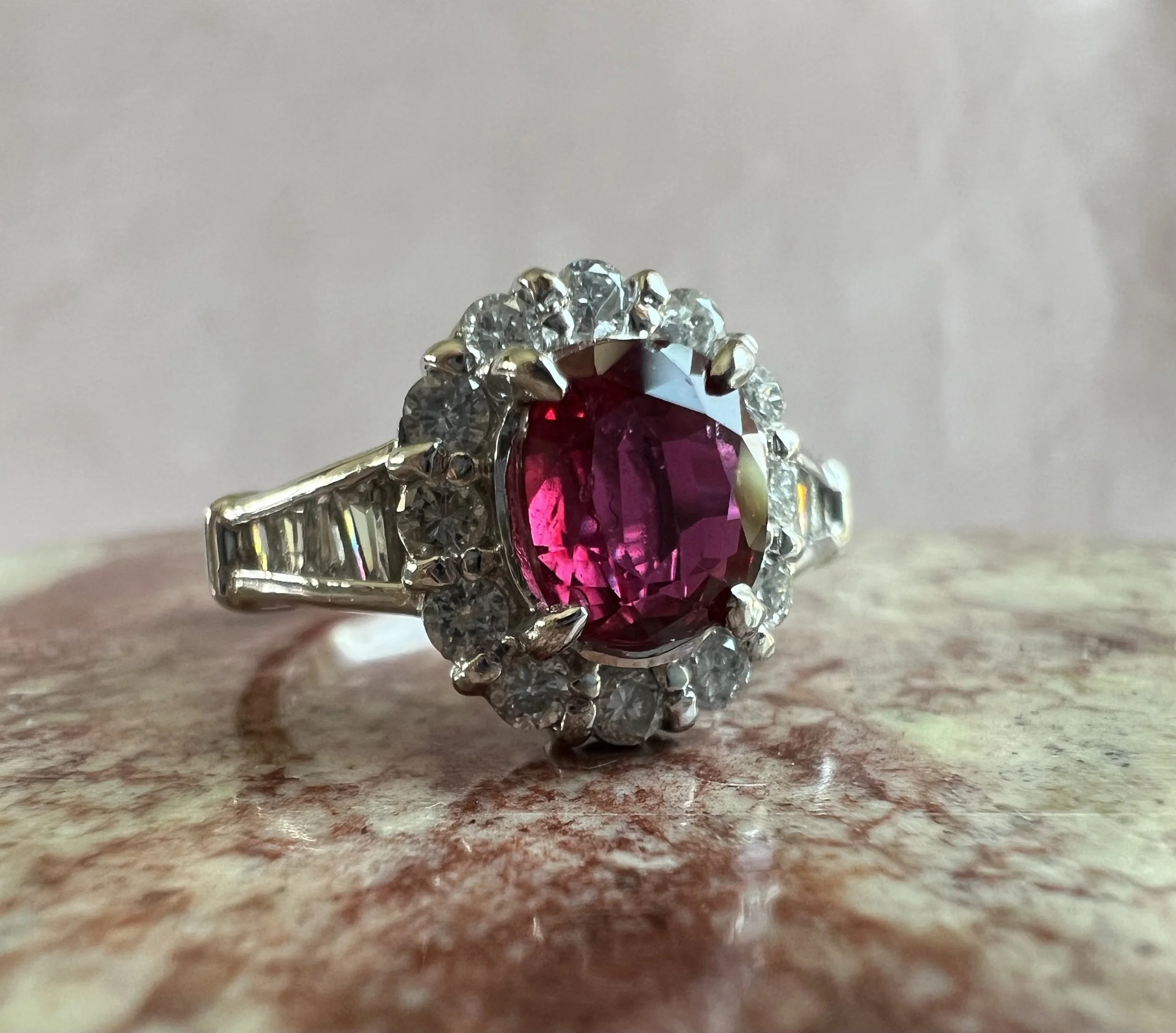 Vintage GIA Certified Ruby, Diamond and Platinum Ring