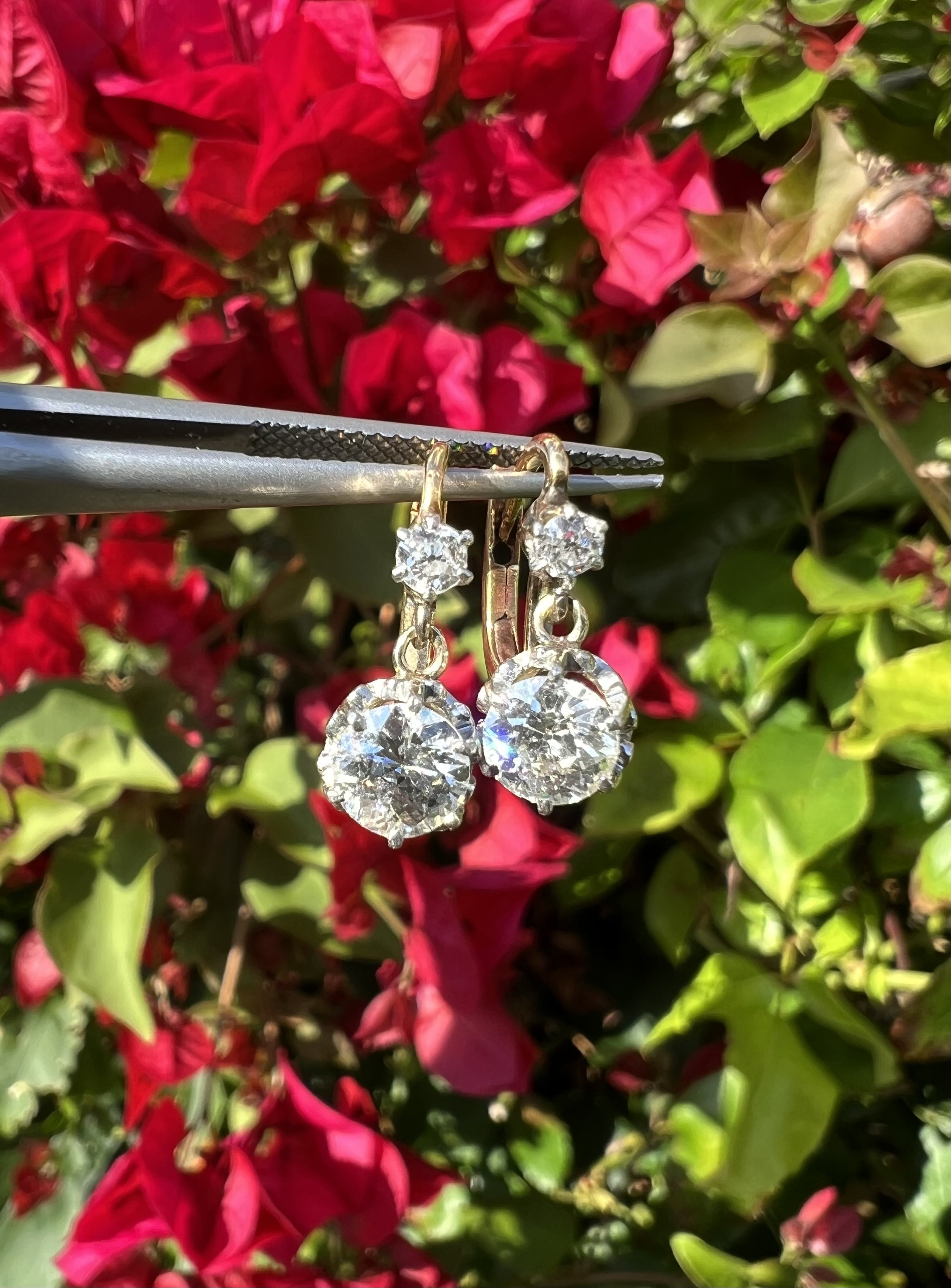 French 'Dormeuses' OEC Diamond Earrings