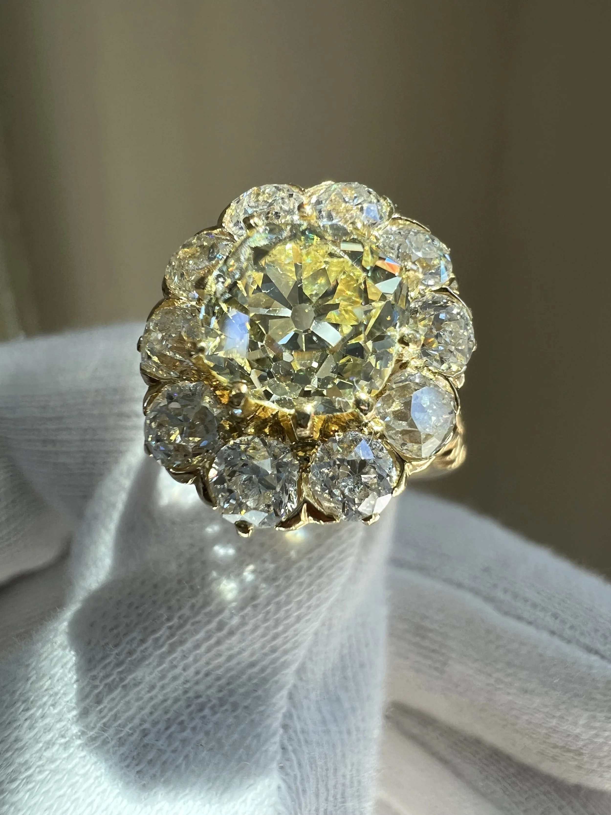 GIA Certified 2.59ct Yellow Old Mine Cut Diamond Ring