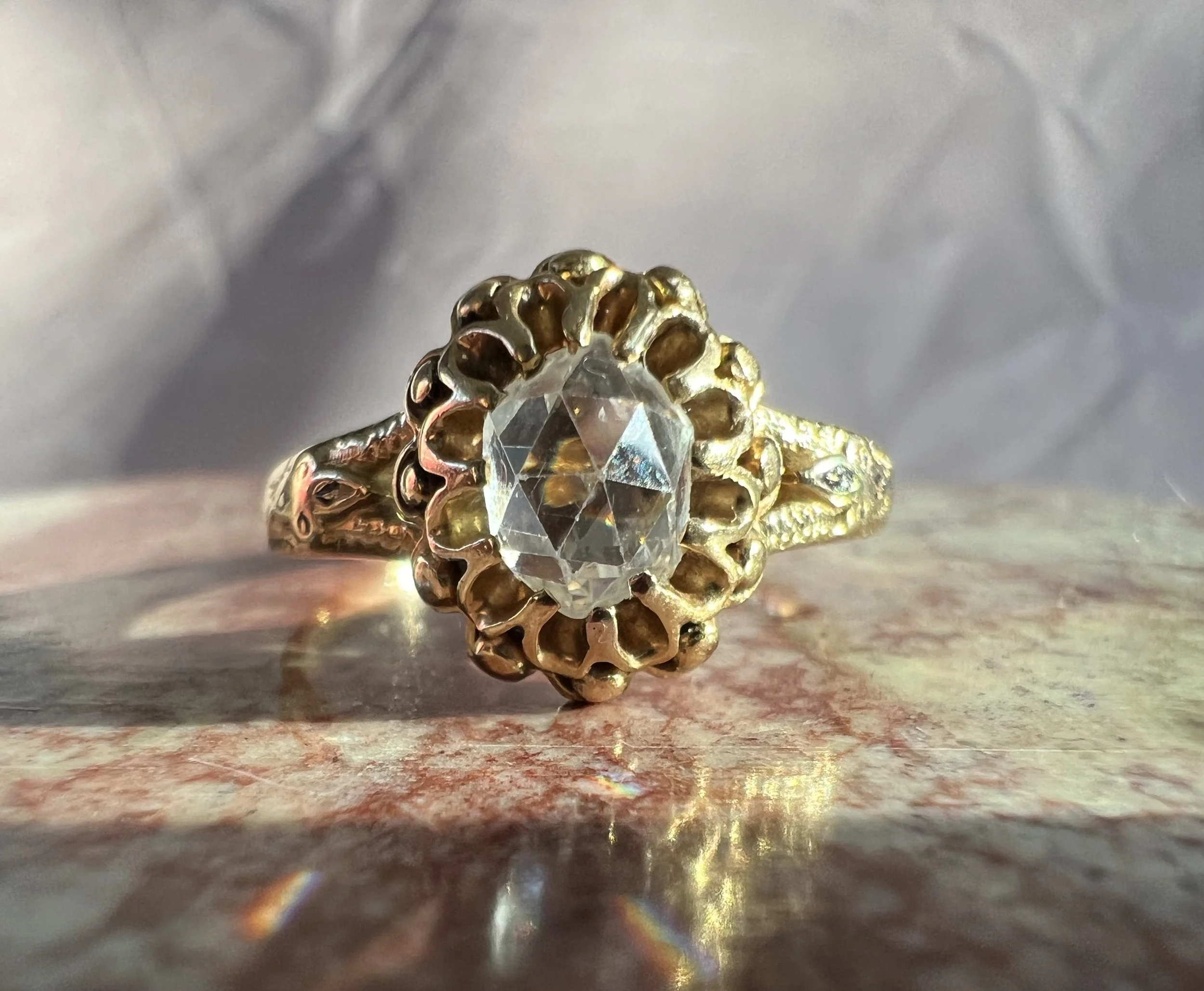 Victorian French 18k High-Dome Rose Cut Diamond Ring
