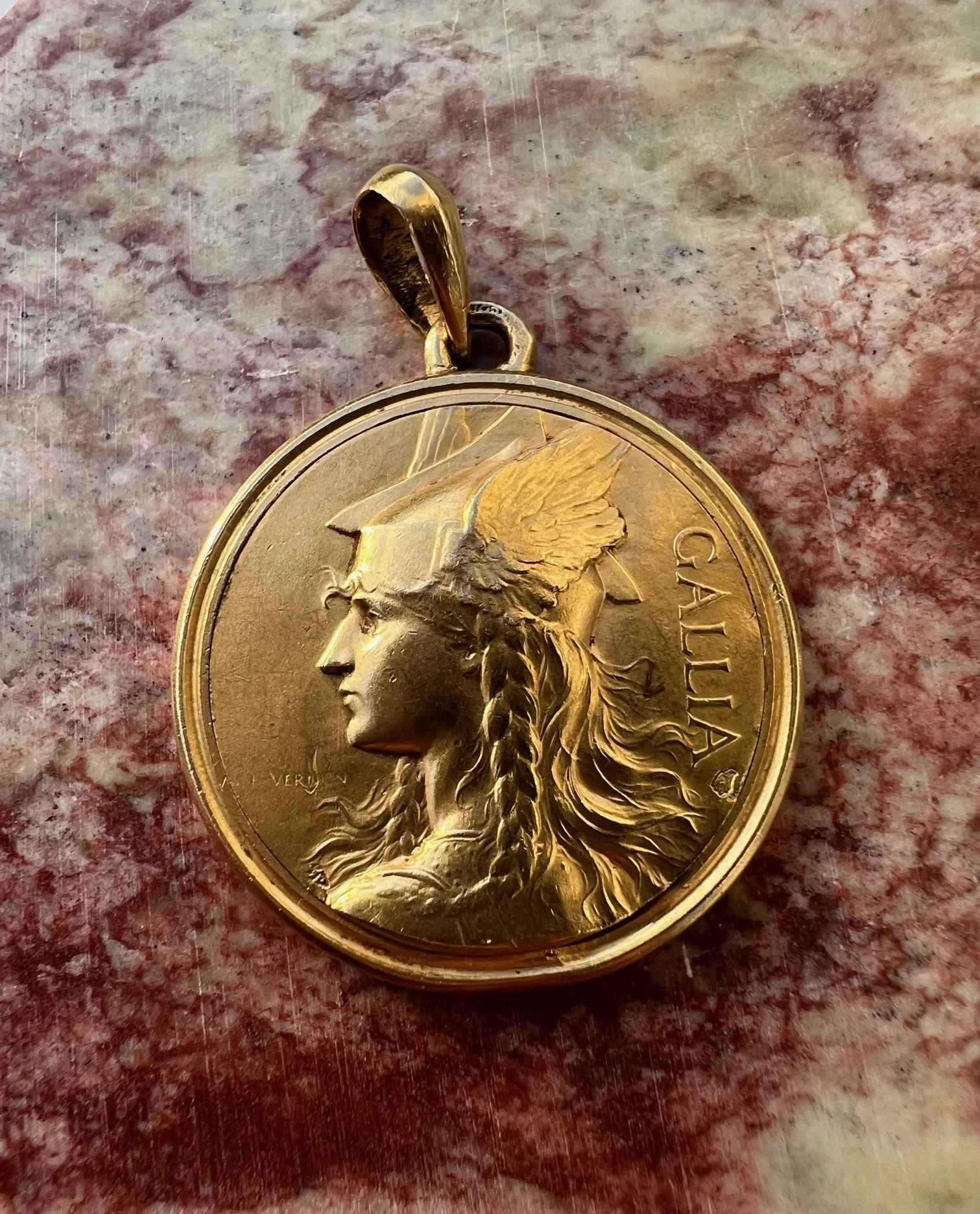 Antique French 18k 'GALLIA' Warrior Pendant