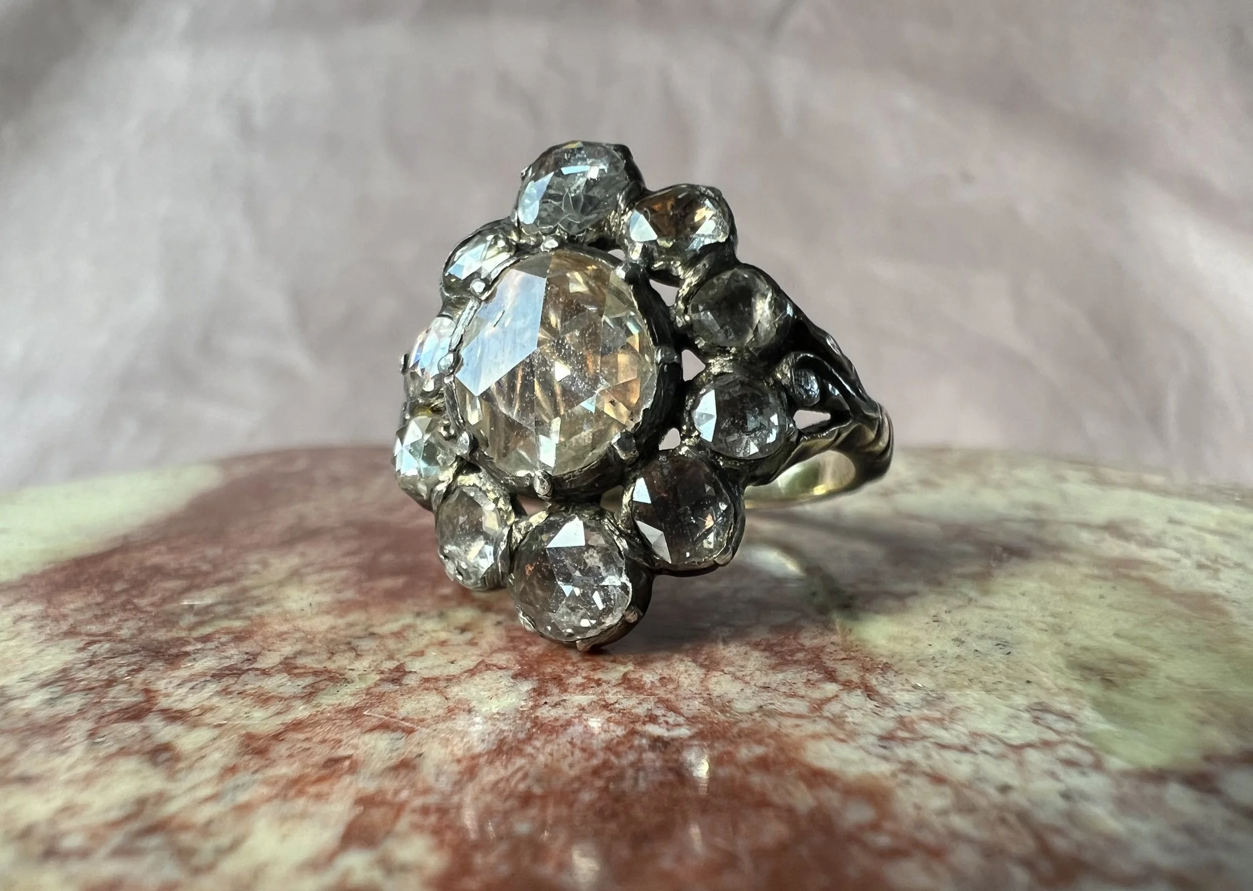 Antique Dutch Large Rose Cut Diamond Ring