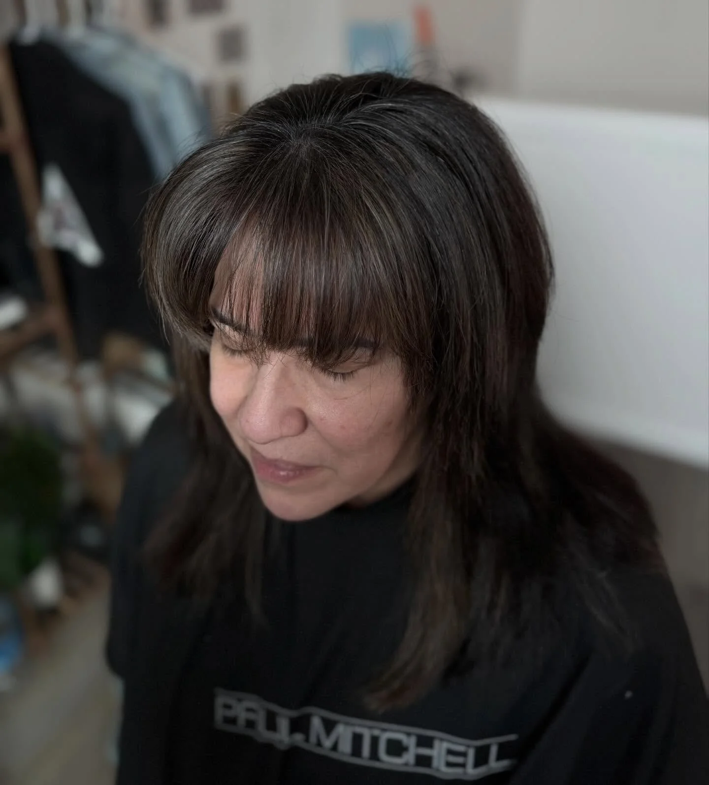 said goodbye to monthly root touch ups &amp; trying something new by adding intentional highlights where her greys come in more heavy than others.. &hearts;️
.
#denverhairstylist #westminsterhairstylist #coloradosalons #hairtransformation #greyblendi