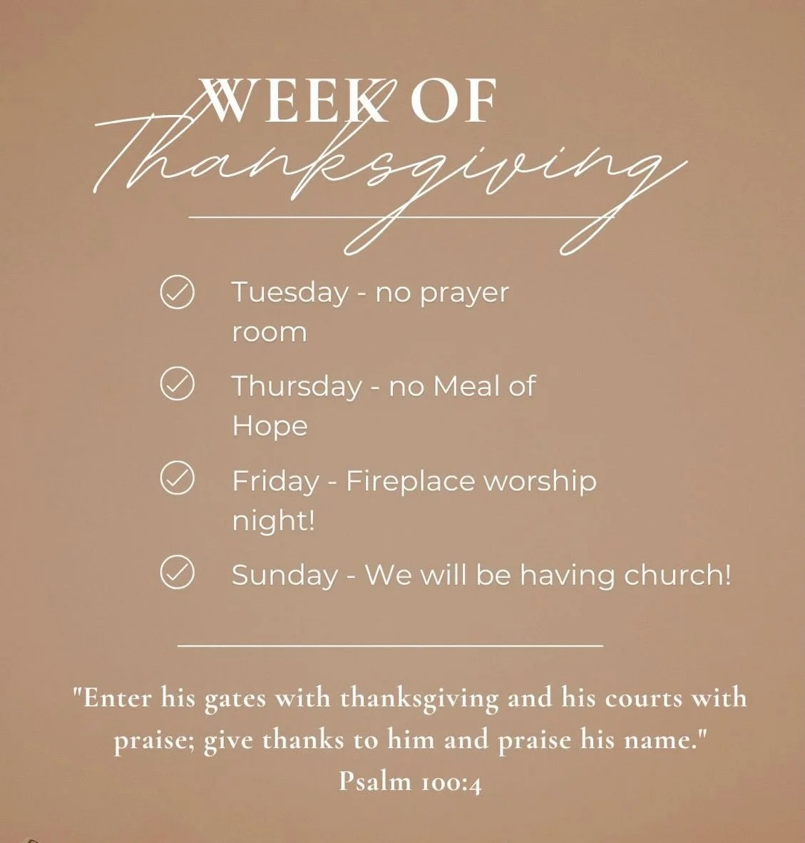 Here&rsquo;s the schedule for Thanksgiving at Harvest Sound!!