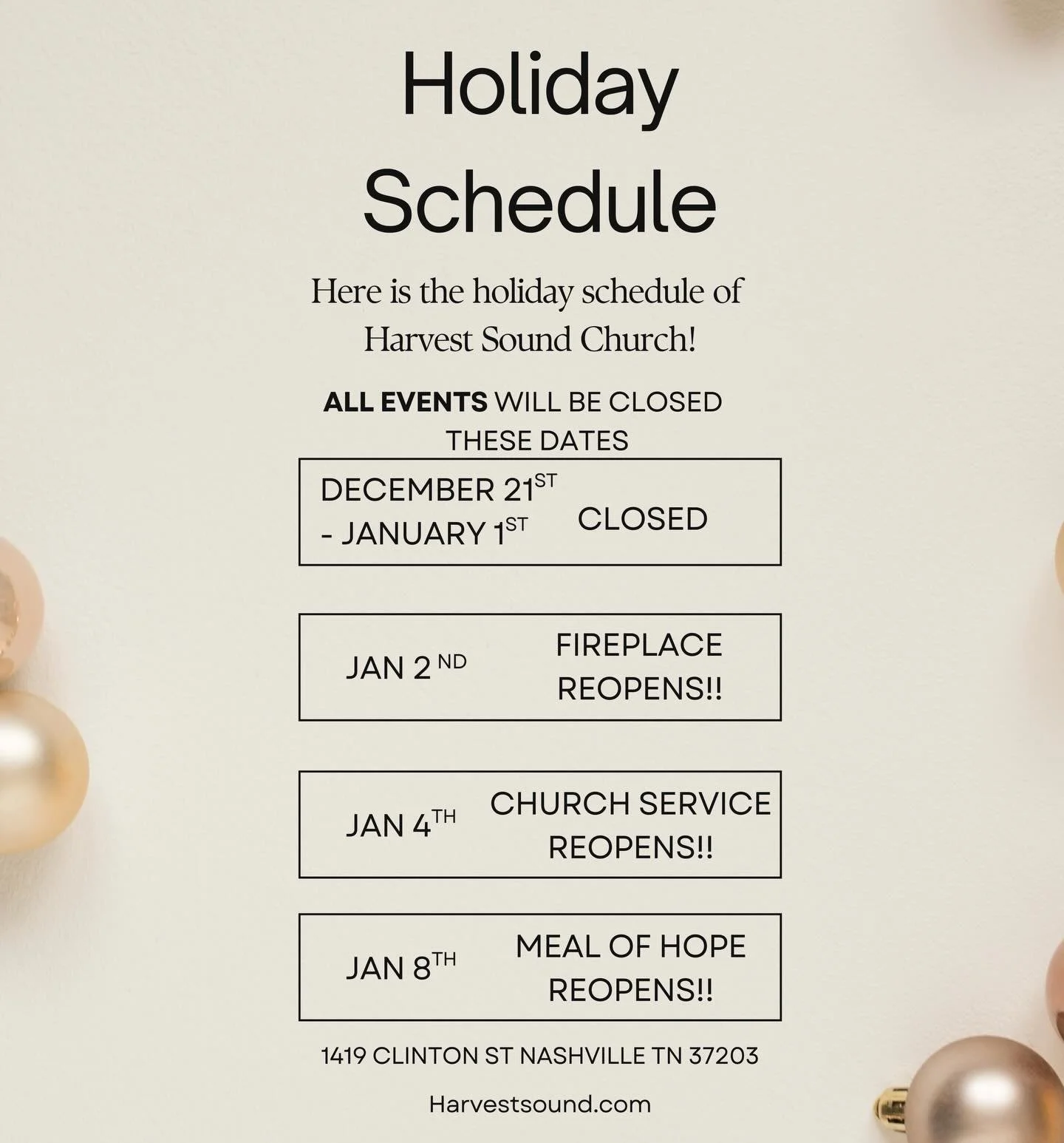 The holidays are here!! At Harvest Sound Church, we will be having a special schedule for the next few weeks!❄️☃️