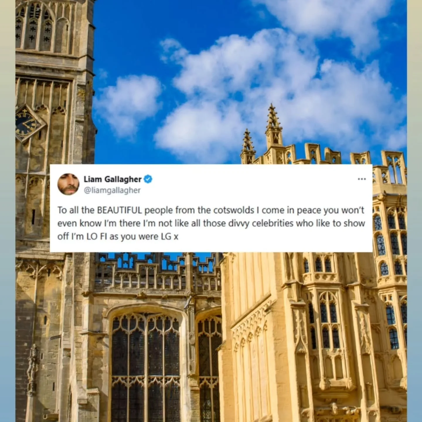 Welcome to the Cotswolds, Liam.
Local tradition says anyone connected to the music industry immediately supports ENCORE. 
(LIAM for an ENCORE)

If you fancy popping in, or even allow ENCORE to sell a few of your clothes (Debbie's too), the door's ope