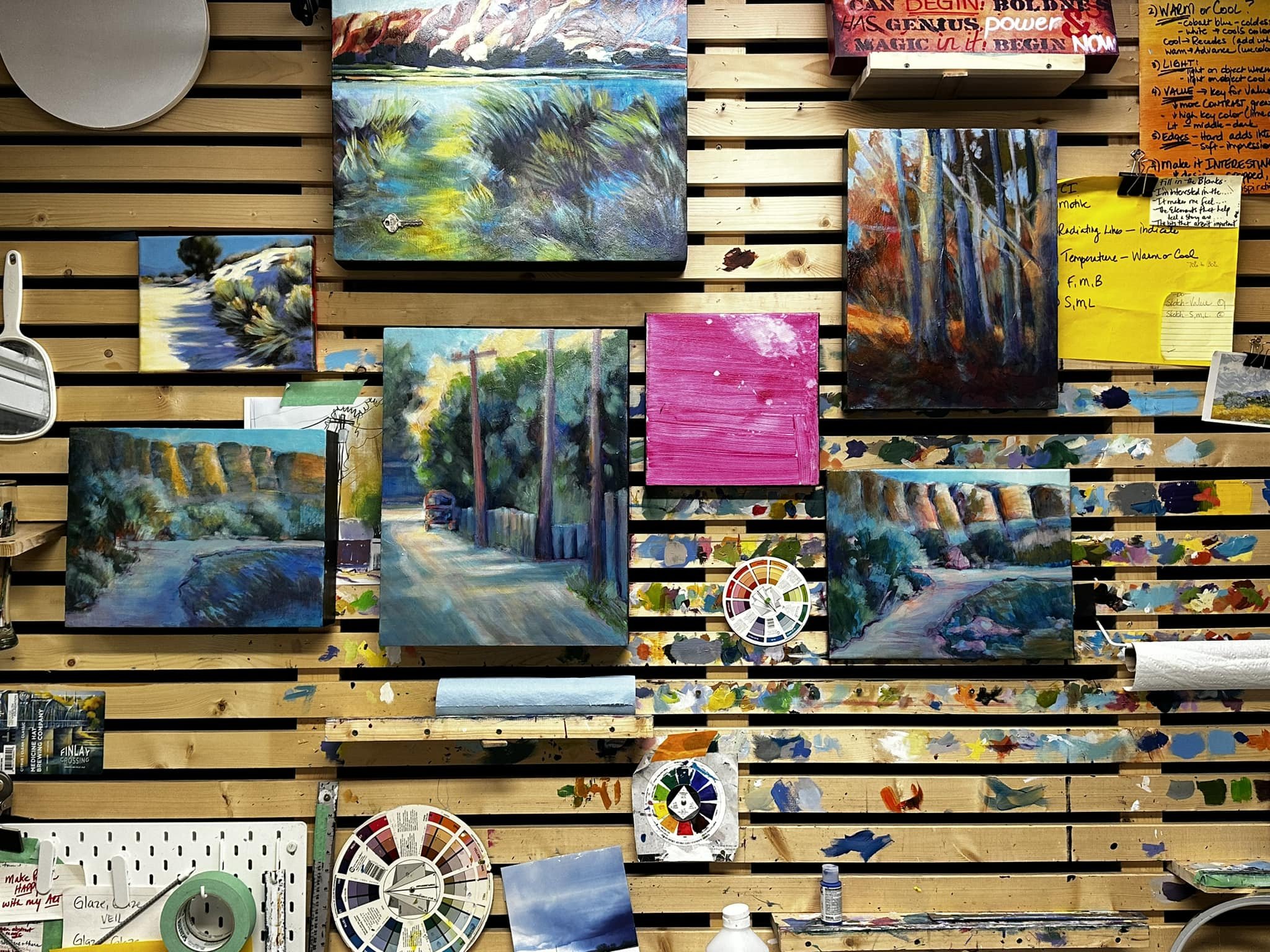 On my paint wall today&hellip;.
I had been looking at these local views for a while now. It is time to finish them and get them out into the big wide world. 
Nothing like a rainy day to spur an artist into action.