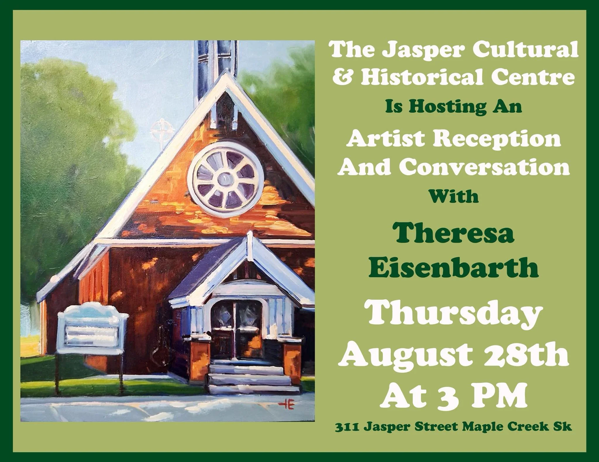 Come attend the artist conversation in Maple Creek next  Thursday. 
It’s a fun day out to view and chat about art. 
Plus, it gives you a chance to enter my 16x12 commission giveaway contest while at the gallery.