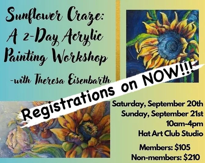 Paint vibrant sunflowers with me! Join the 2-Day Sunflower Workshop, September 20-21  in Medicine Hat. 
Open to all artists! 🎨 Register now at hatartclub.com/classes. First-time students, receive a discount( see website for more details )
.
.
.
#Ha