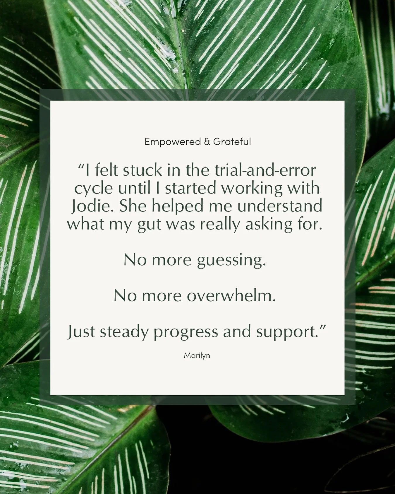 From trial and error to clarity and calm&hellip;

When Marilyn joined my Gut Health Solutions program, she was already doing a lot of the right things. 

She&rsquo;d seen a functional medicine doctor. 
She was committed. 
She was active and engaged.
