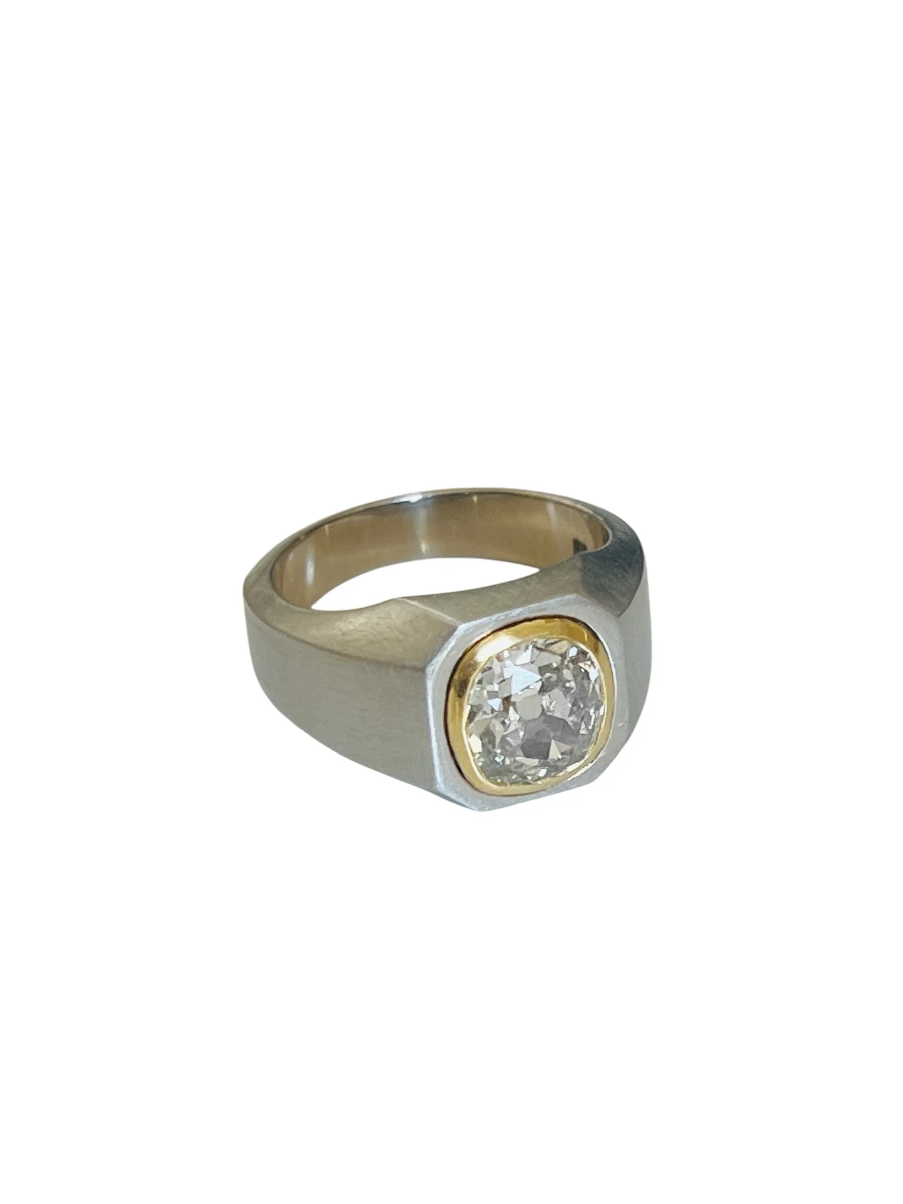 Antique Old Mine Cushion Cut Diamond  Signet